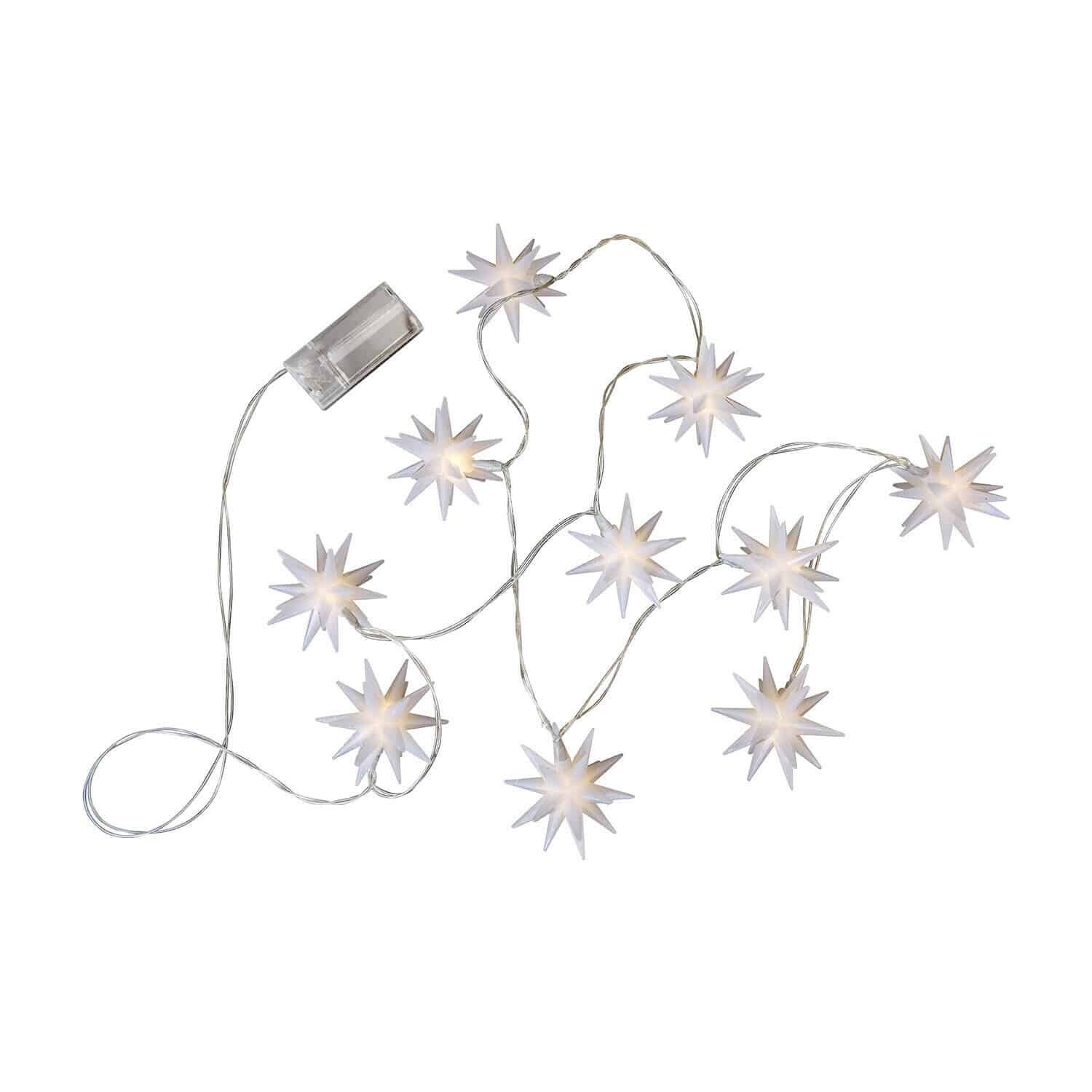 Catena luminosa Valerino Catena luminosa LED con stelle bianche e cavo trasparente per decorazioni natalizie