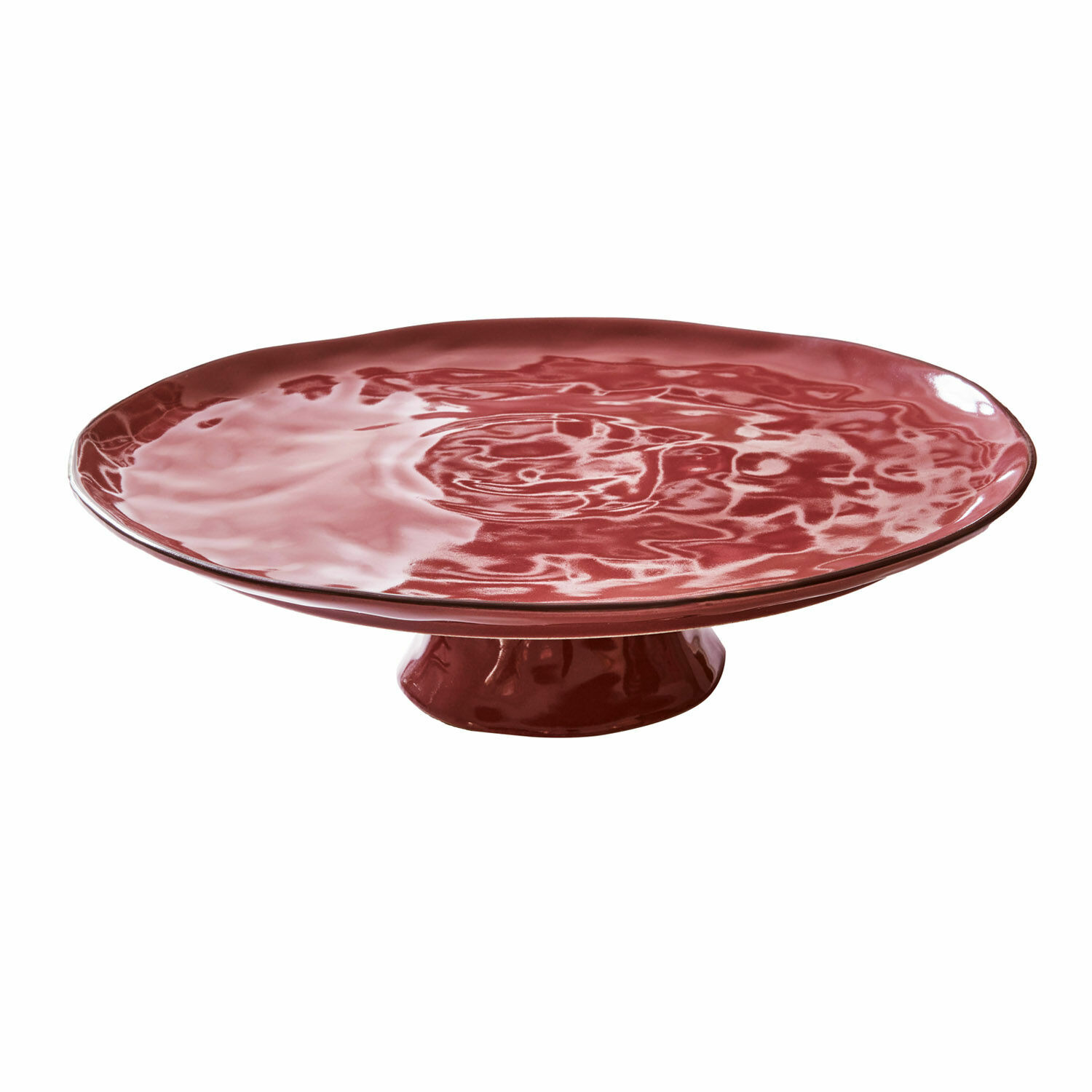 Piatto alzata Biarritz in ceramica rossa con superficie irregolare, piatto decorativo per dolci
