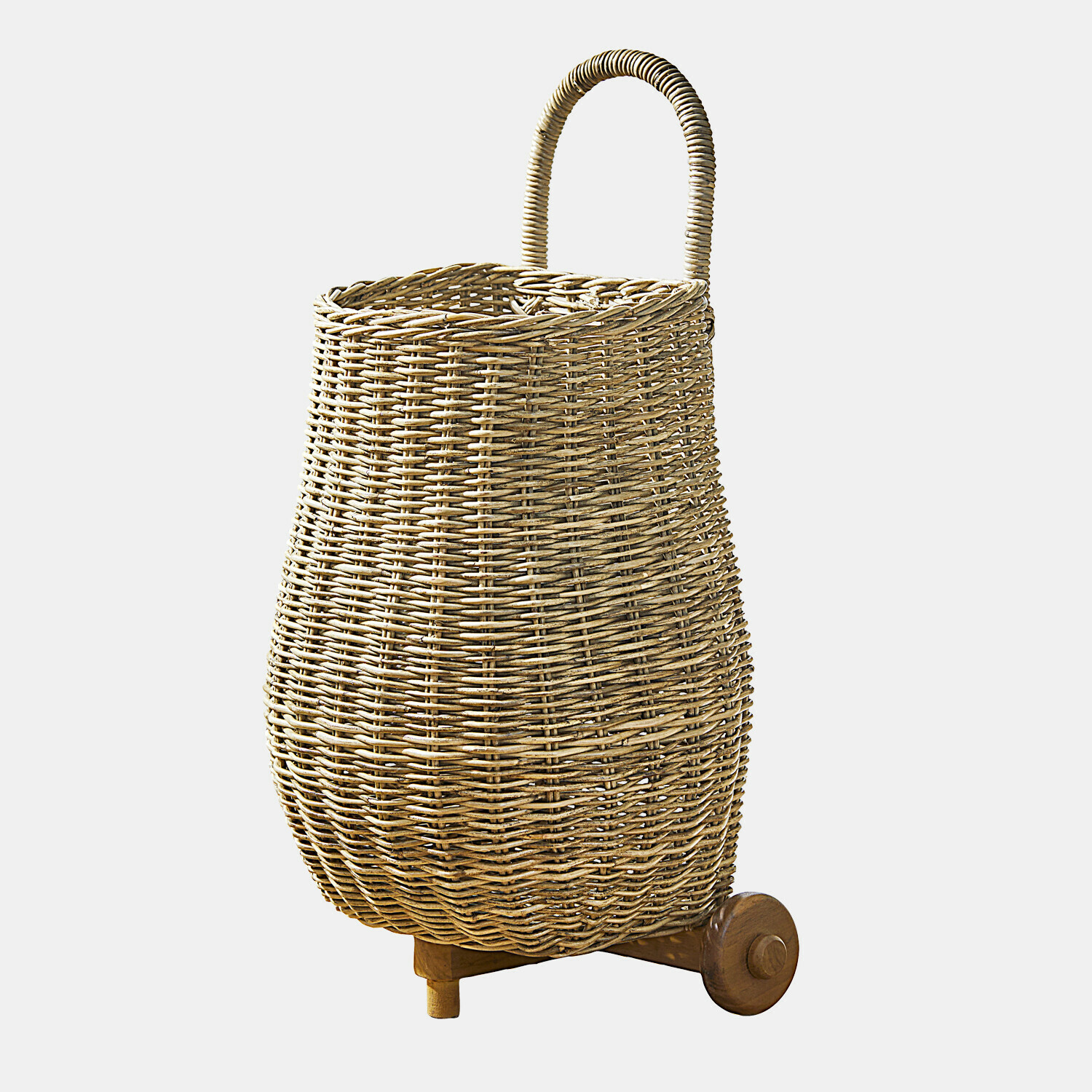 Carrello per bambini Tinytreasure Cesto in vimini naturale con manico e ruote in legno, contenitore pratico per la casa colore beige
