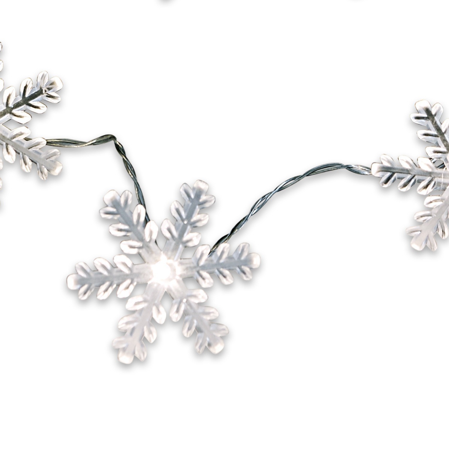 Catena luminosa Flocke Catena luminosa con fiocchi di neve bianchi in plastica per decorazioni natalizie invernali