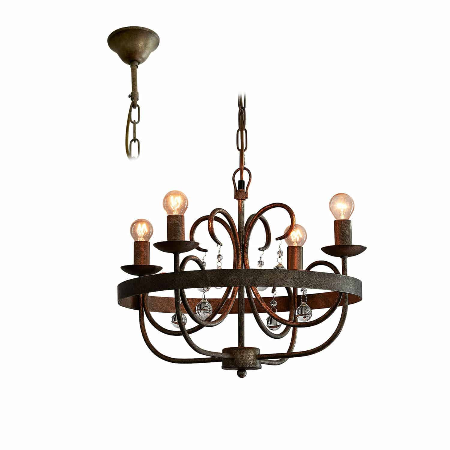 Lampadario Windscombe Lampadario rustico in metallo color ruggine con cinque lampadine e cristalli decorativi