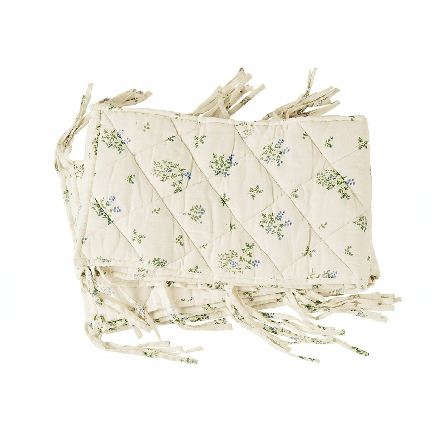 Paracolpi Nymariel Paracolpi trapuntato in cotone crema con motivo vegetale verde e blu per lettino