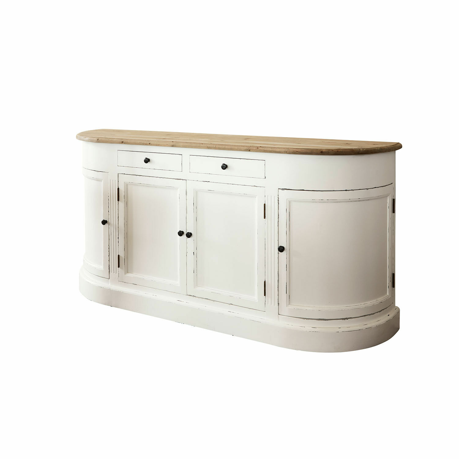 Credenza Louisiana Credenza bianca in legno con piano arrotondato in legno naturale, mobile contenitore