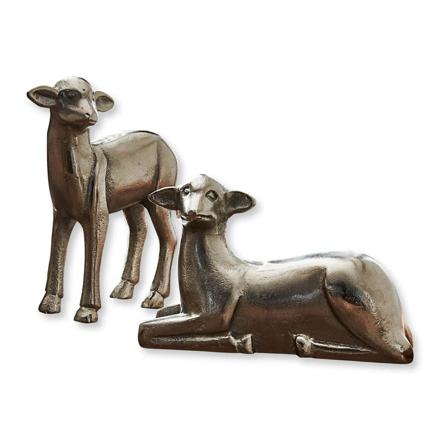Coppia di agnelli decorativi Charmille Figure decorative di due cervi in metallo color bronzo antico per interni e giardini
