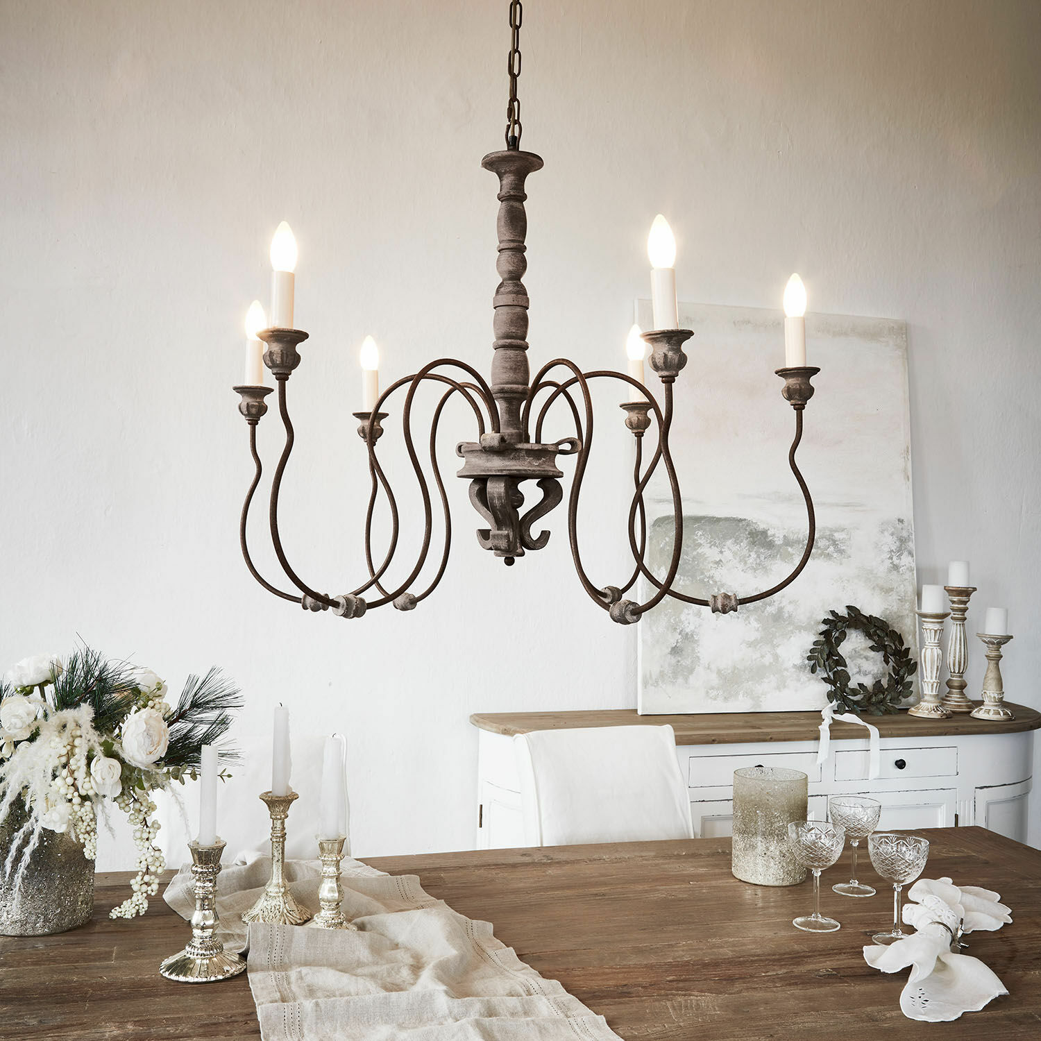 Lampadario Gavrelle Lampadario rustico in metallo color ruggine con otto candele per soggiorno e sala da pranzo