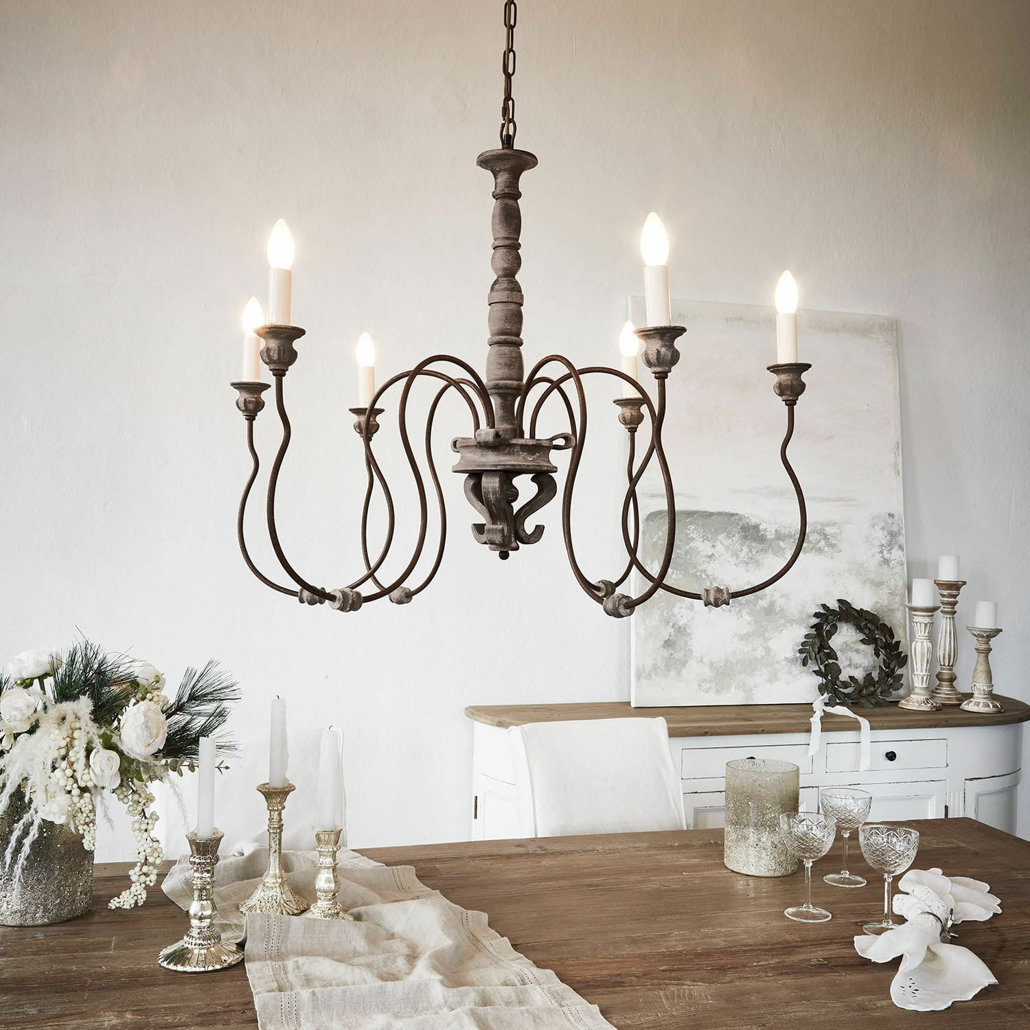 Lampadario Gavrelle Lampadario rustico in metallo color ruggine con otto candele per soggiorno e sala da pranzo