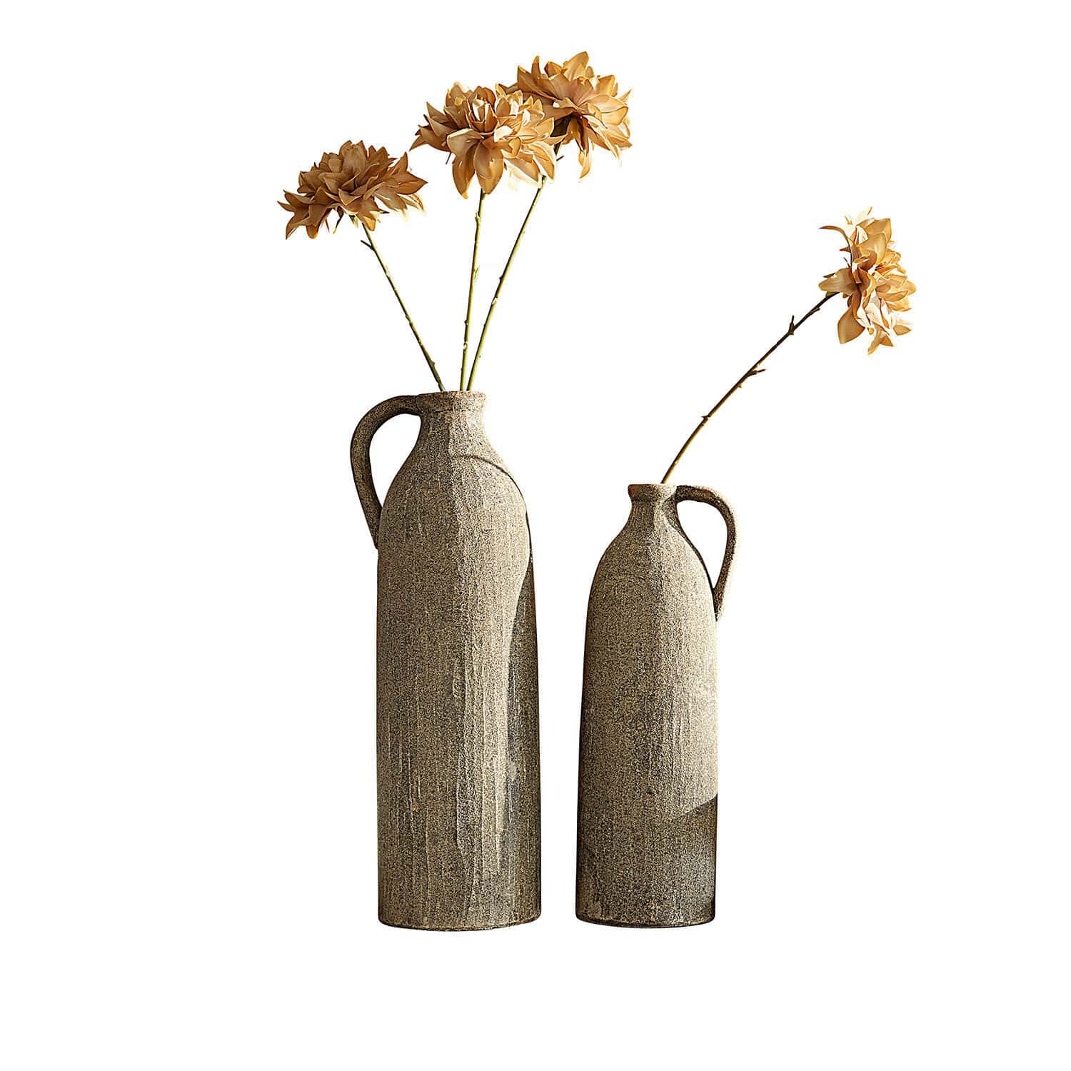 Coppia di vasi Kalidaan Set di due alti vasi in ceramica grigia con fiori secchi per decorazione d'interni elegante