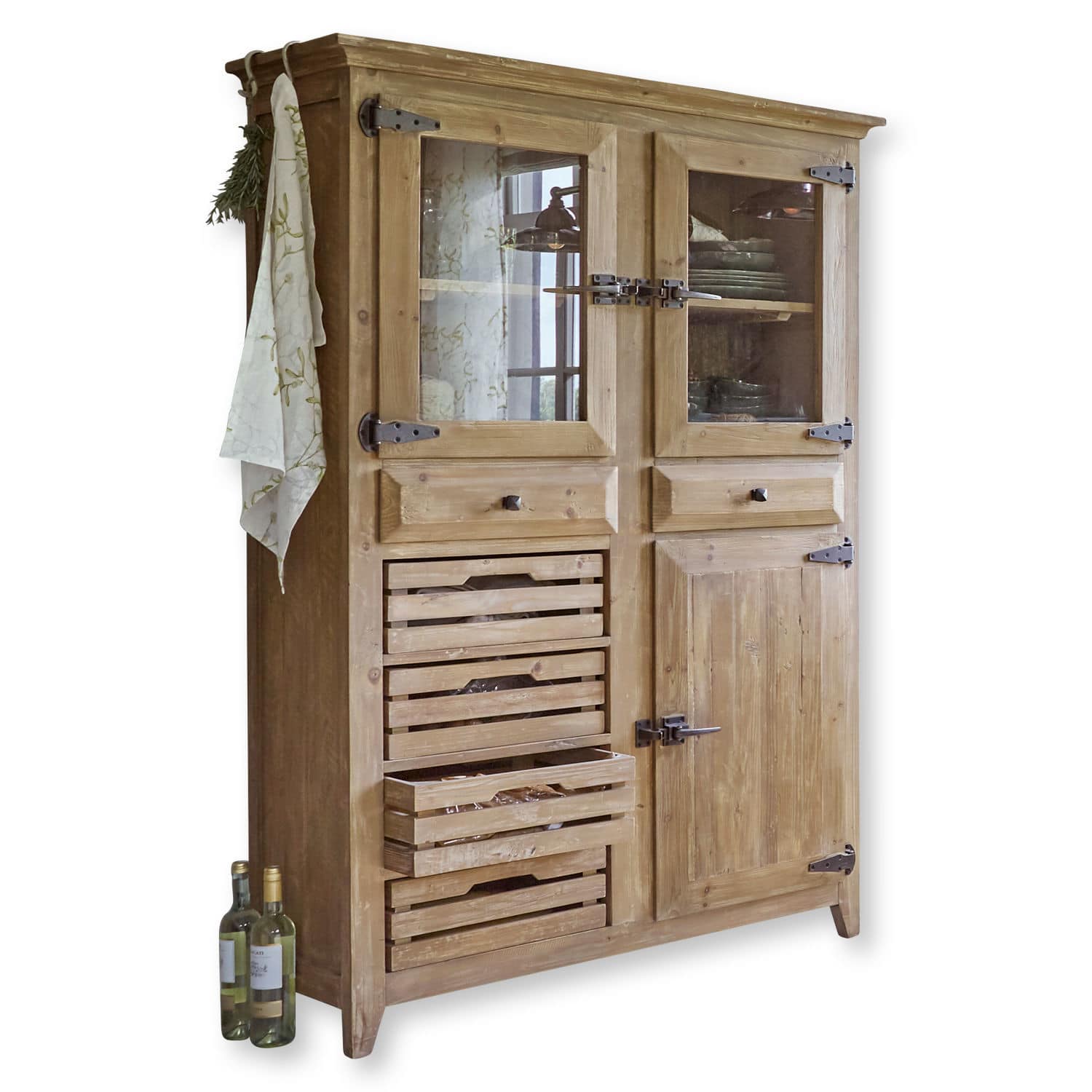 Credenza Stonehenge Mobile in legno naturale con cassetti e ante in vetro per riporre in cucina rustica