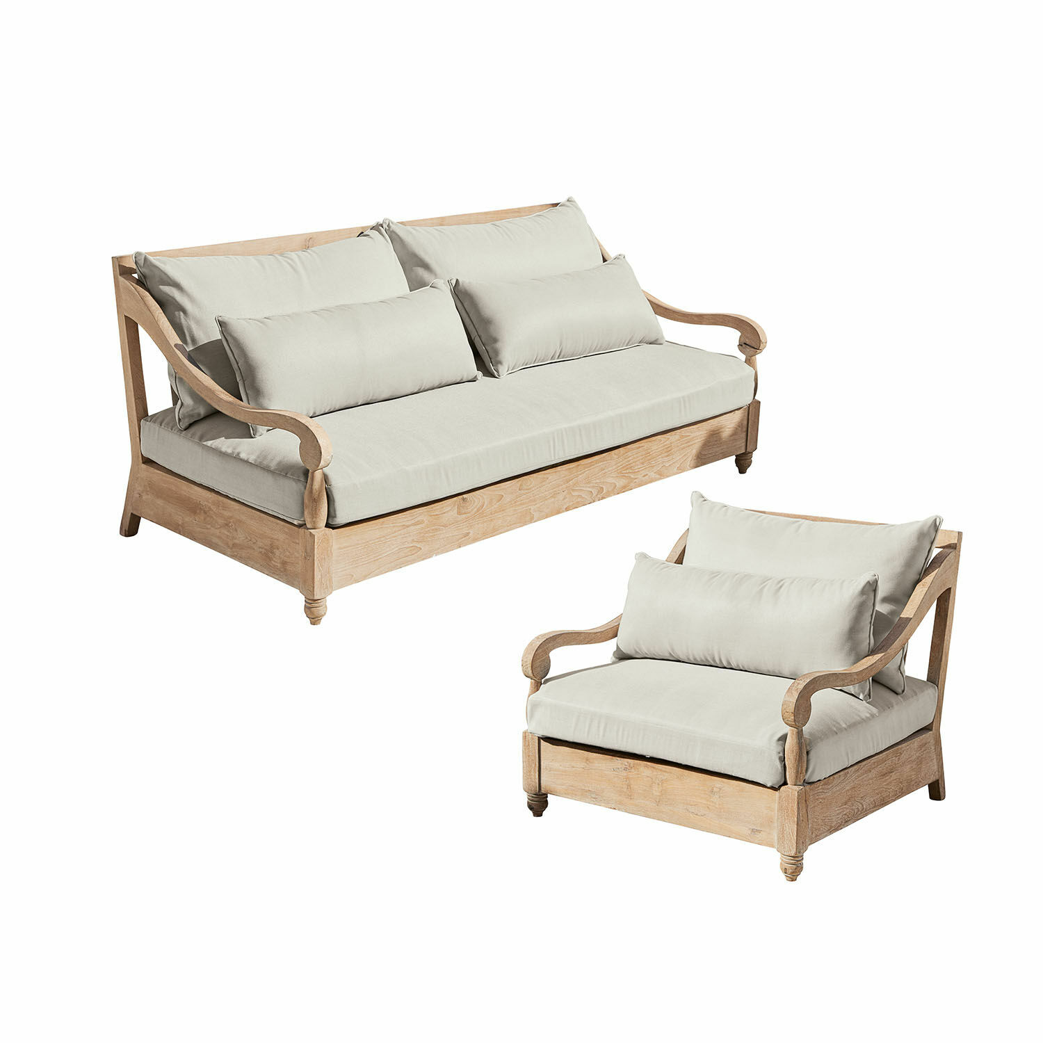 marrone/beige Set salotto Montcassin in legno marrone con cuscini beige, mobili confortevoli per soggiorno