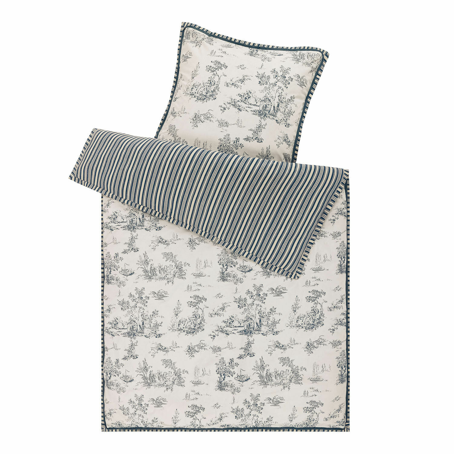 Biancheria da letto Felencio Set di biancheria da letto in cotone con motivo paesaggistico blu e bianco e righe, set decorativo per camera da letto
