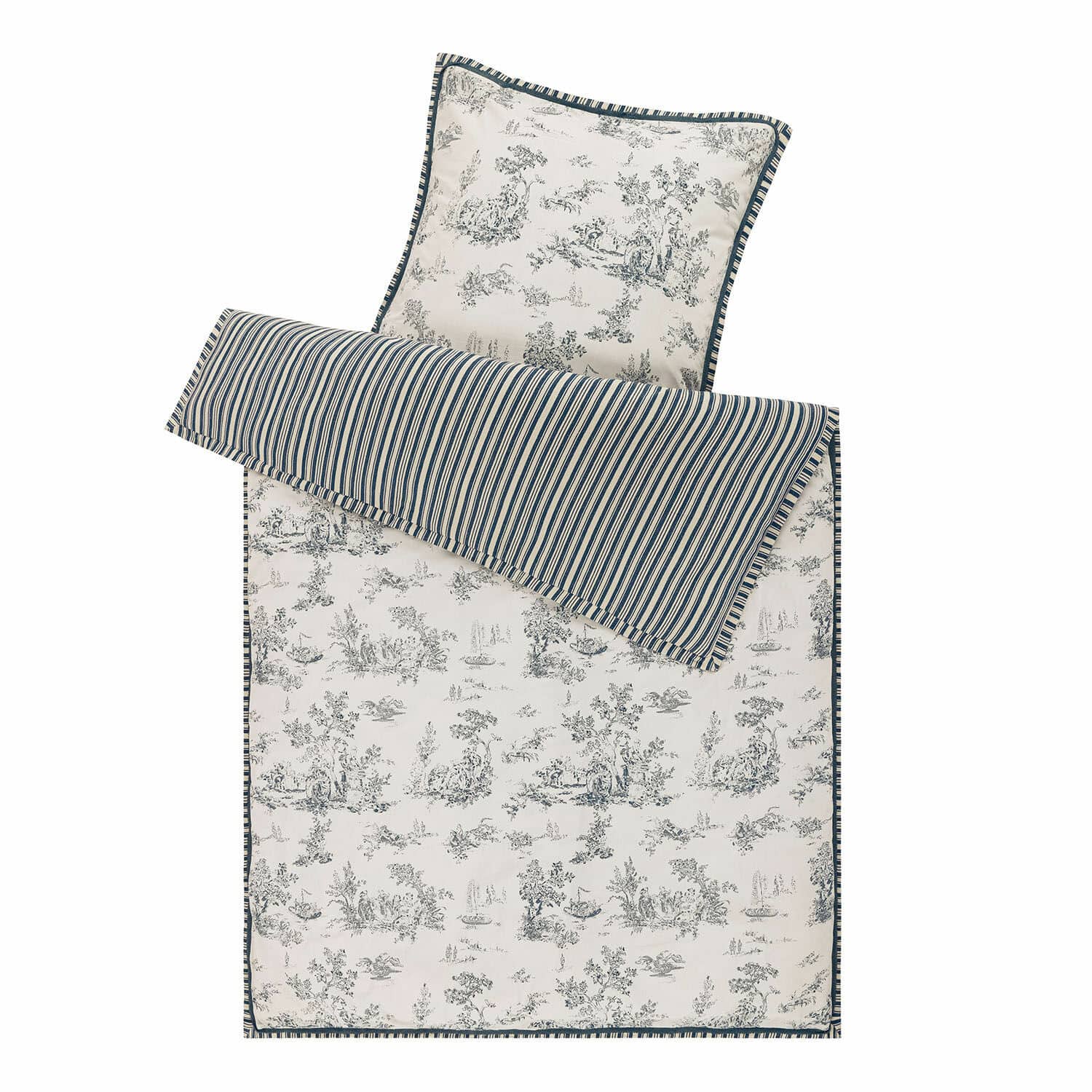 Biancheria da letto Felencio Set di biancheria da letto in cotone con motivo paesaggistico blu e bianco e righe, set decorativo per camera da letto