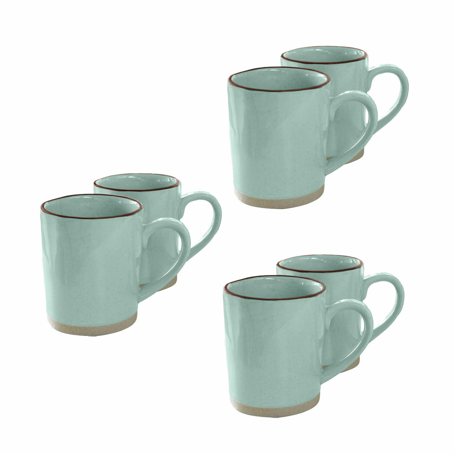 turchese Set di 6 tazze in ceramica turchese Biarritz con bordo marrone e base beige