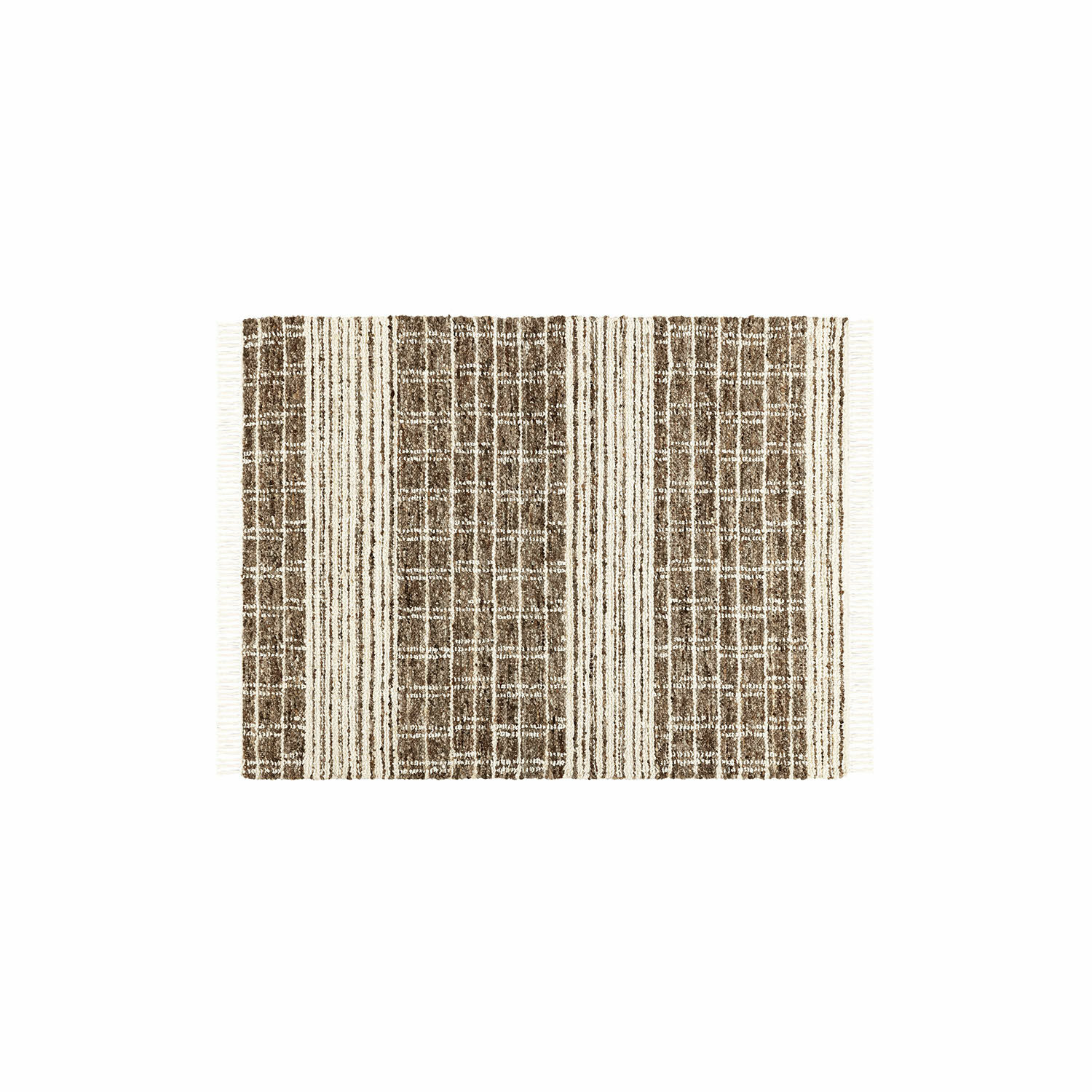 Tappeto Berinique Tappeto marrone e crema con motivo a righe e quadri in materiali naturali, decorazione per pavimenti