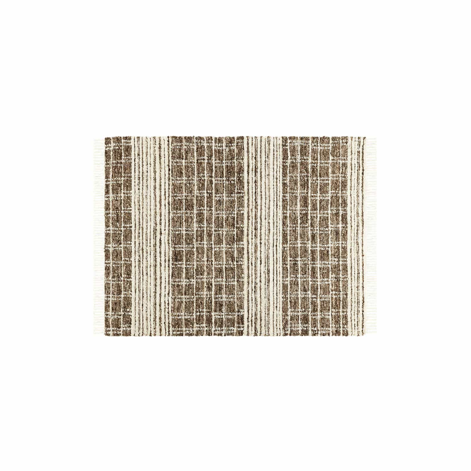 Tappeto Berinique Tappeto marrone e crema con motivo a righe e quadri in materiali naturali, decorazione per pavimenti