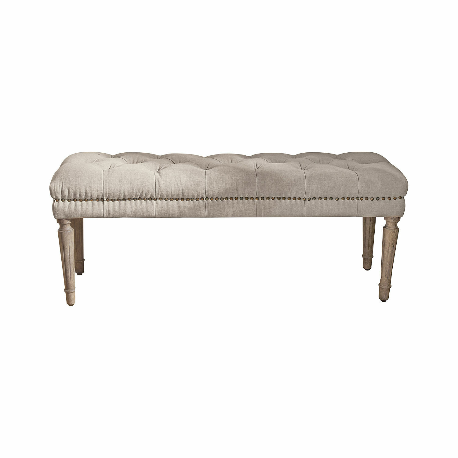 Panca Brookfield Panca imbottita beige con gambe in legno e seduta capitonné per soggiorno elegante