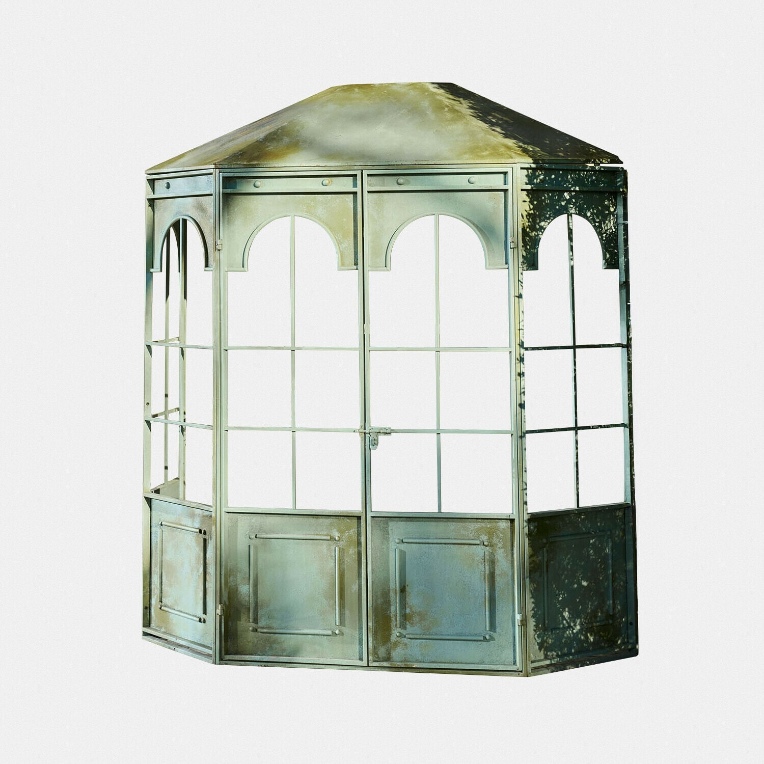 Serra Pontivain Gazebo da giardino in metallo verde con pannelli in vetro e finestre ad arco