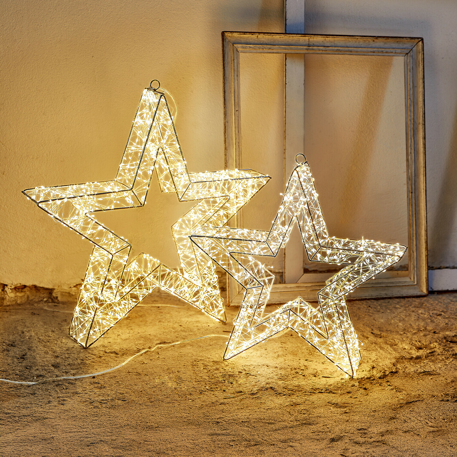 Coppia di stelle a LED Veralisse Stelle decorative luminose in filo metallico con luce bianca calda per interni ed esterni