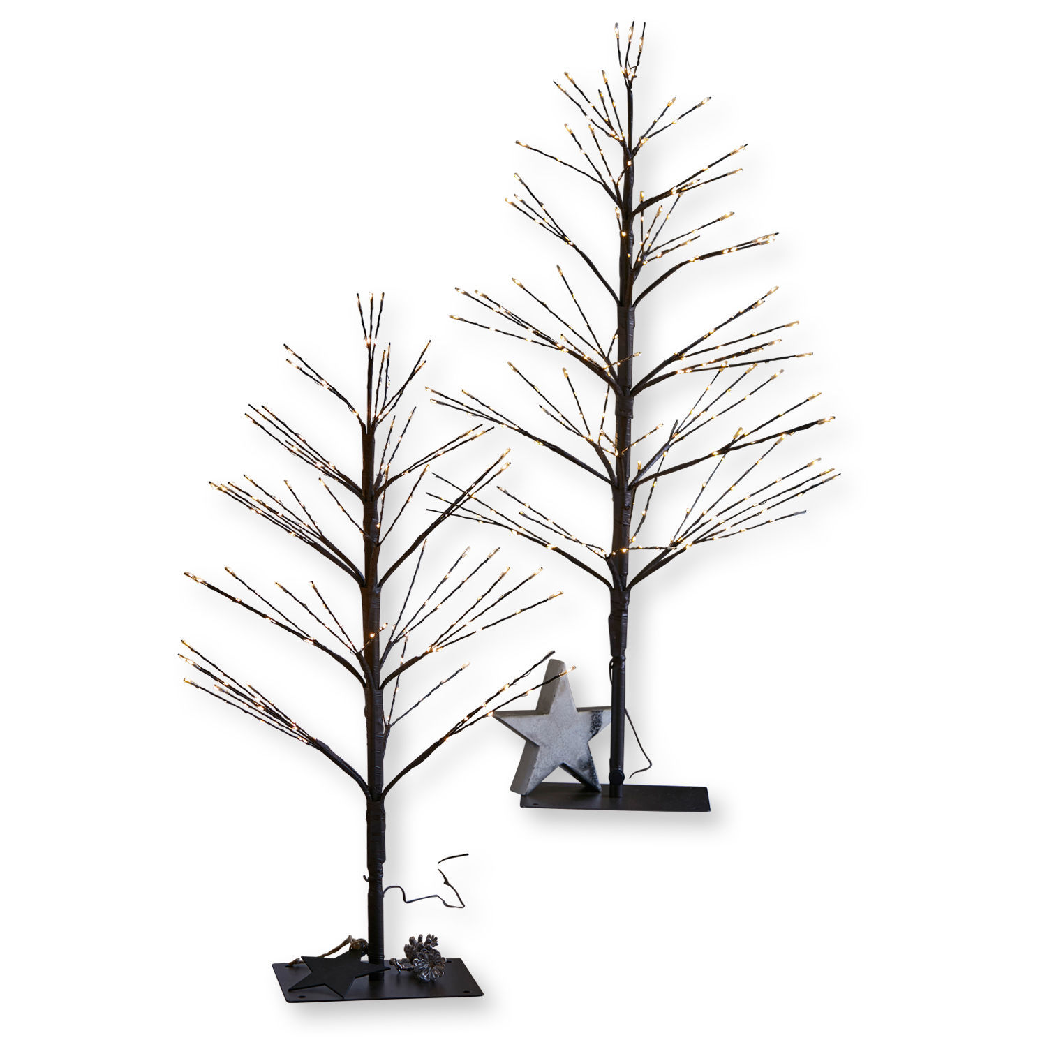 Coppia di alberelli decorativi Hellerud Alberi decorativi LED con base in metallo nero e luce calda per interni