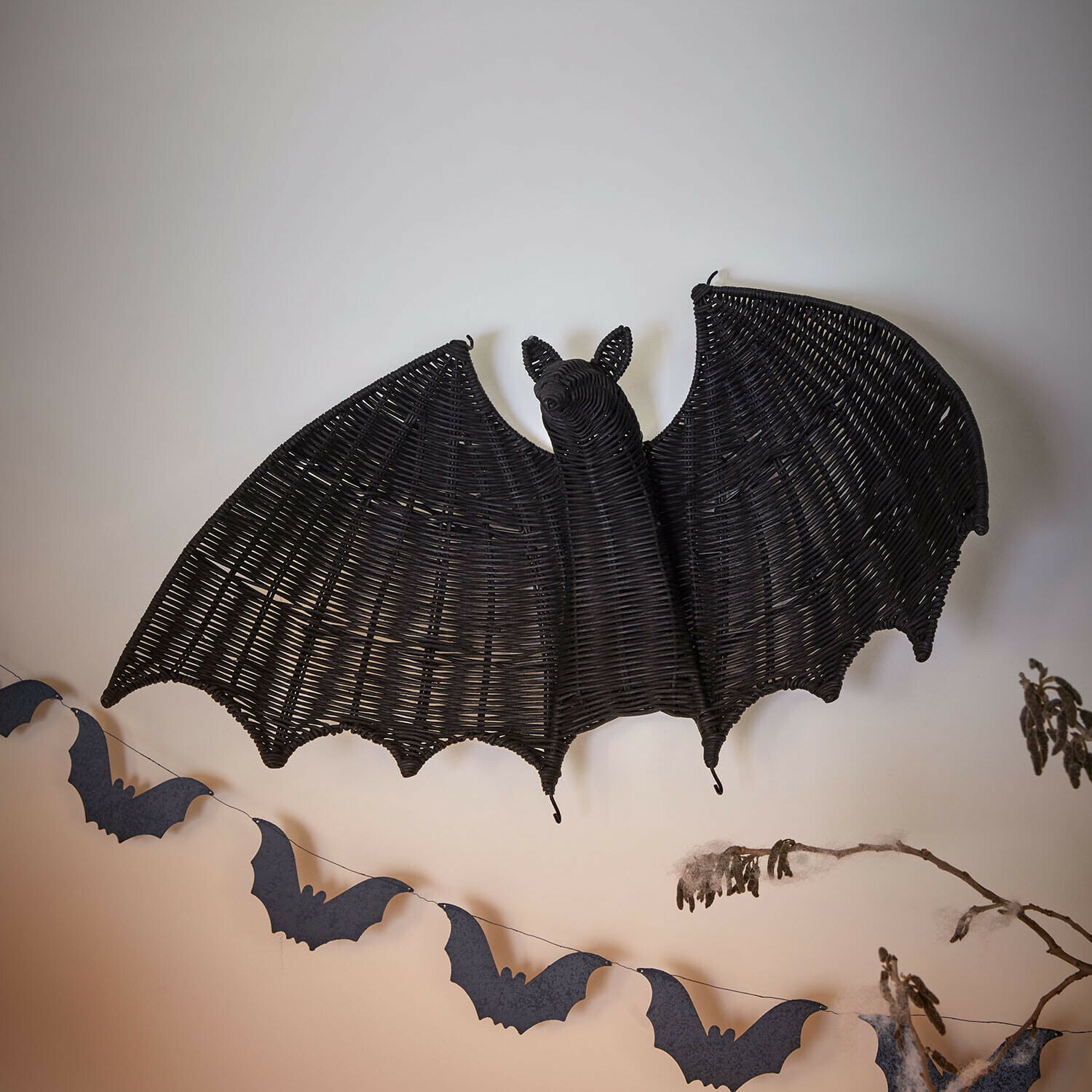 Pipistrello decorativo Dernivon Decorazione da parete pipistrello in vimini nero, ornamento di Halloween per interni