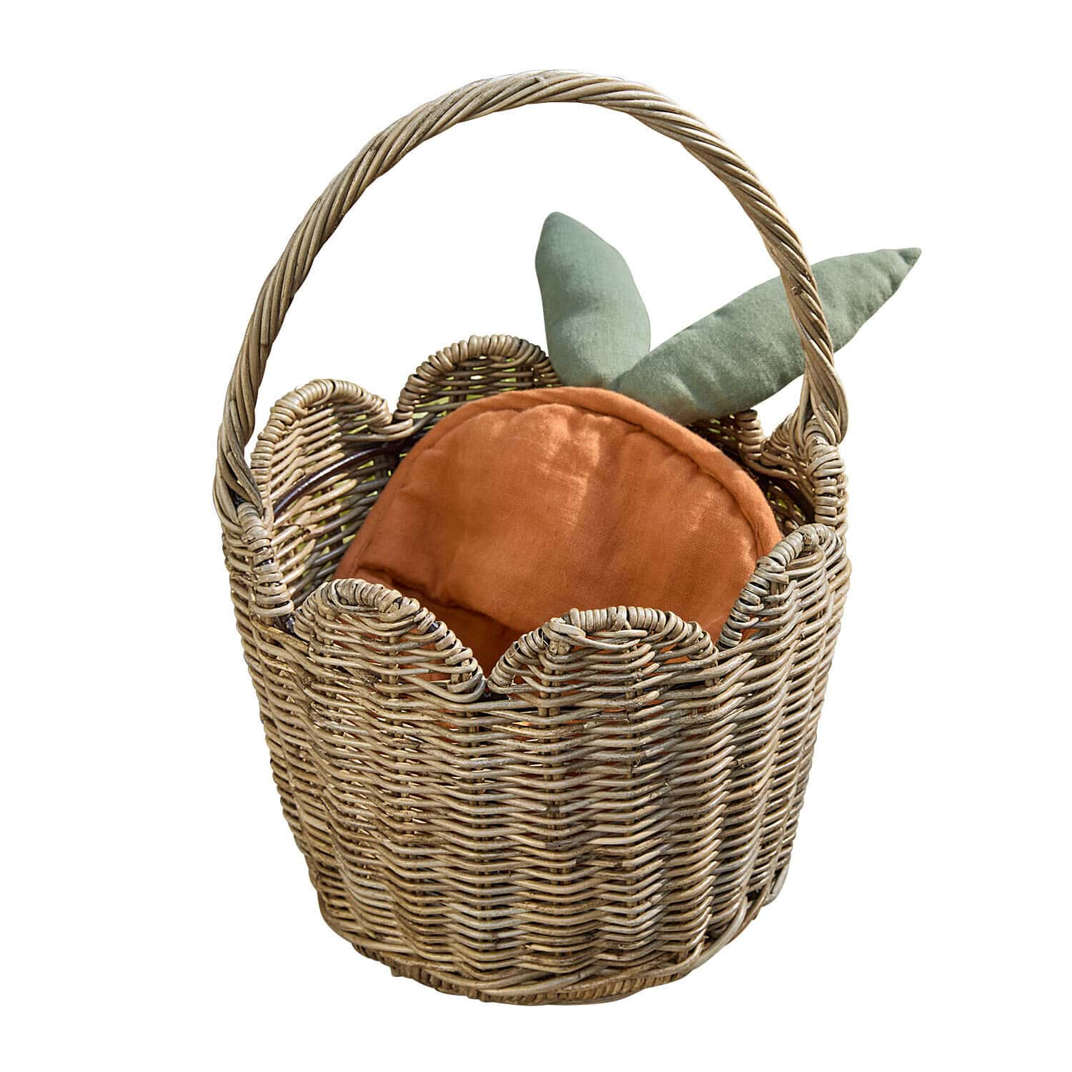 Cestino Whimsywood Cesto in vimini con manico e cuscino a forma di carota arancione e verde