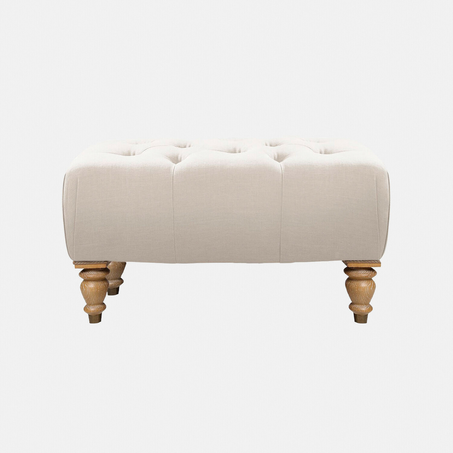lino Pouf Durance in lino beige con gambe in legno tornito, elegante complemento d'arredo