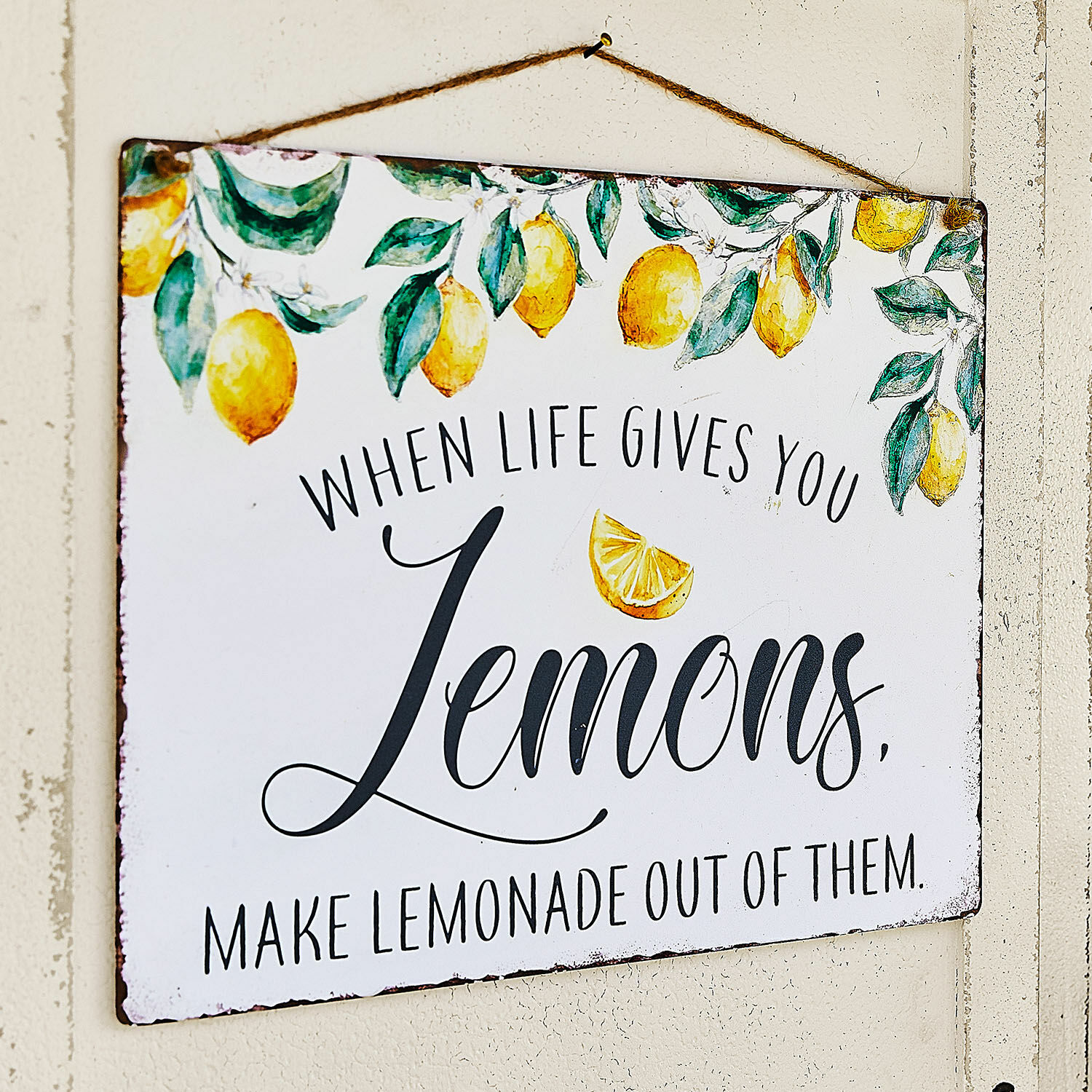 Targa decorativa Palerina Targa in metallo con motivo limoni e scritta sulla preparazione della limonata, decorazione da parete