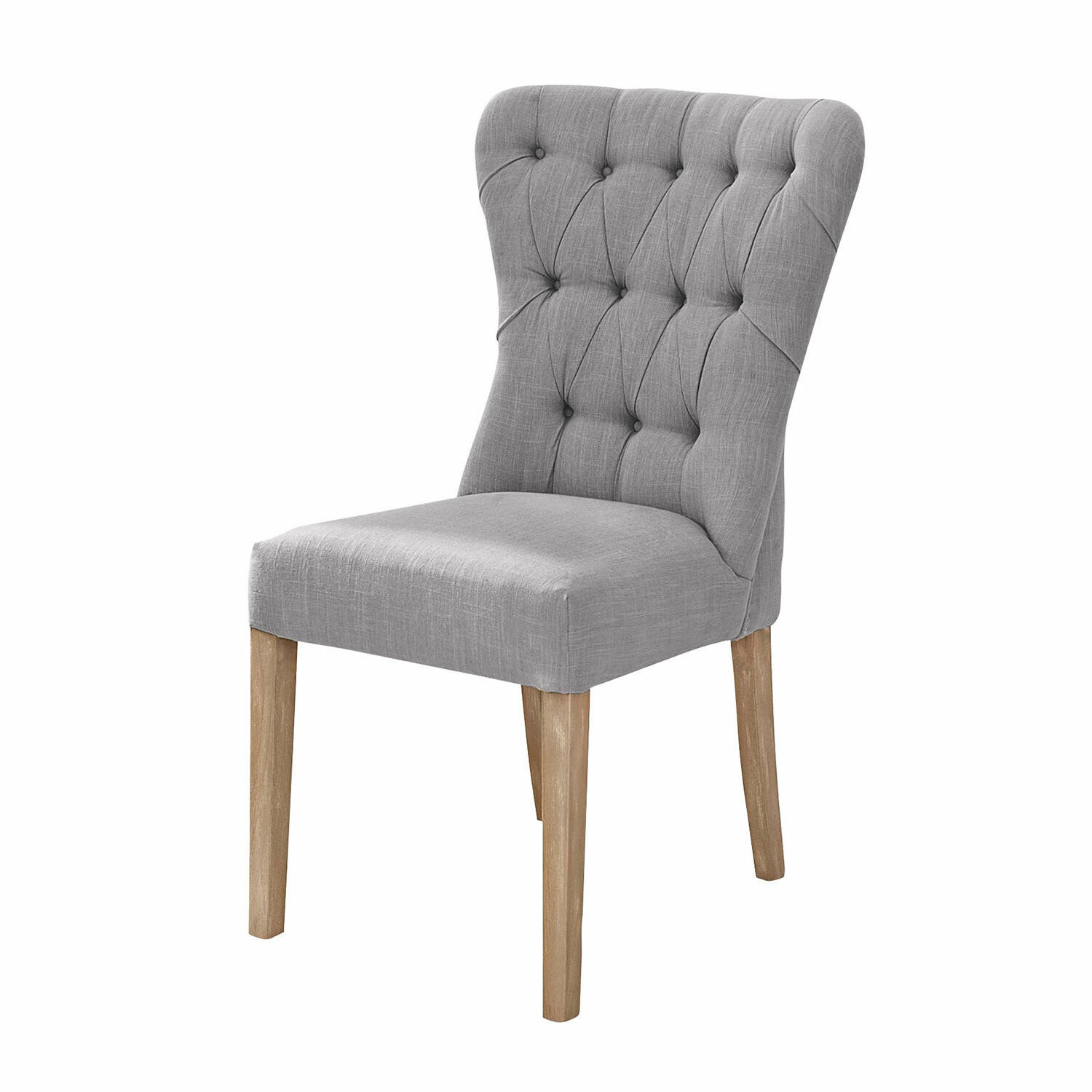 grigio bluastro Sedia Saint Laurent in tessuto blu-grigio con gambe in legno per sala da pranzo