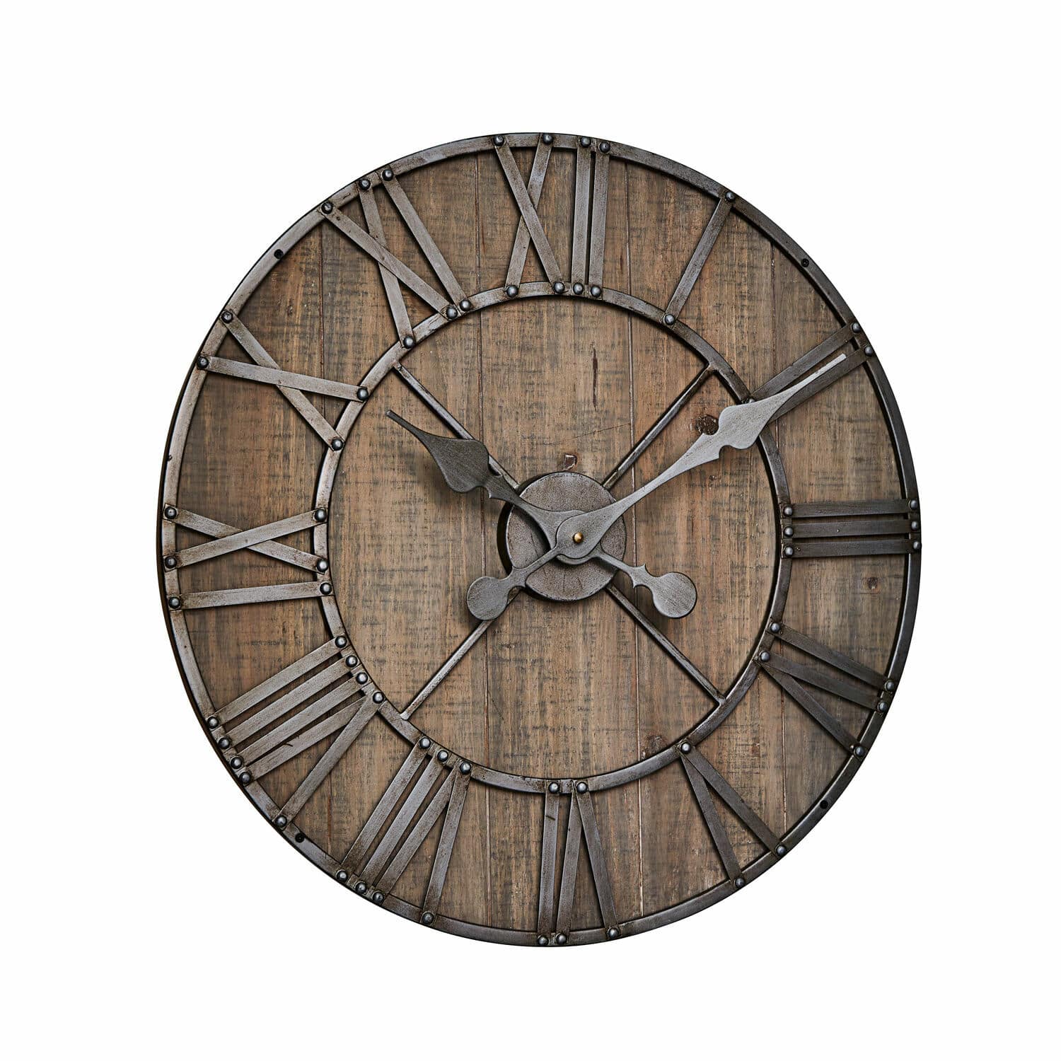 Orologio Caldwell Grande orologio da parete in legno e metallo stile vintage con numeri romani e lancette nere