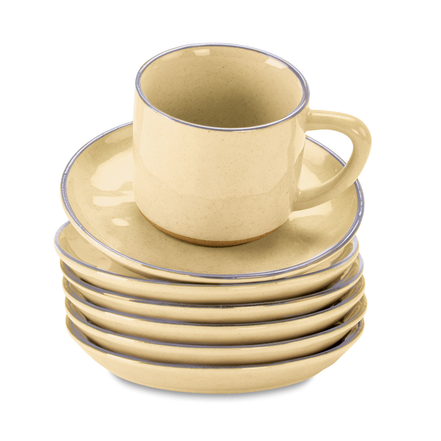 giallo Set da 6 tazze e piattini in ceramica gialla Biarritz per caffè e tè