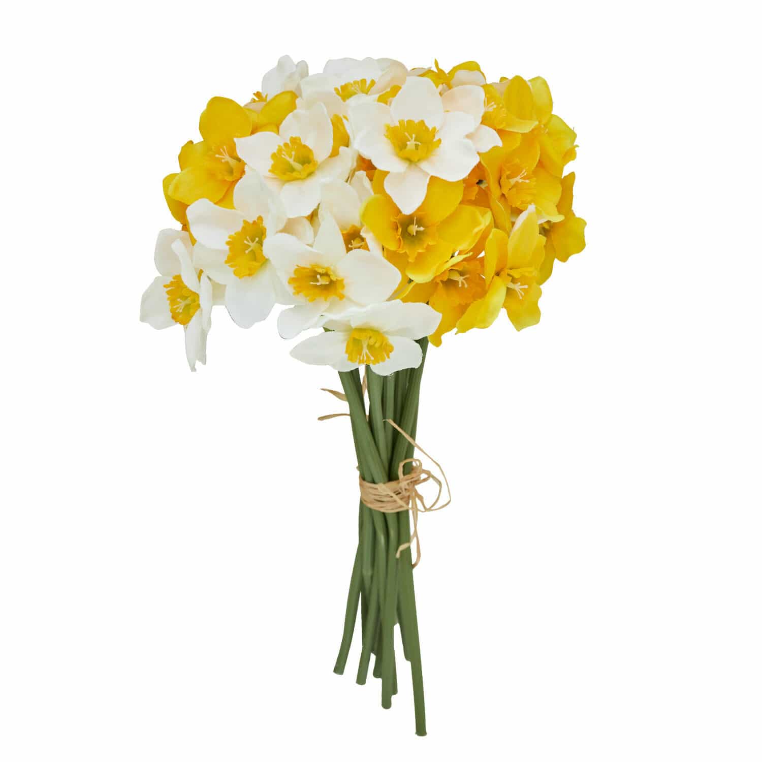 Mazzo di 12 fiori decorativi Misapina Mazetto di narcisi artificiali bianchi e gialli con steli verdi per decorazione primaverile