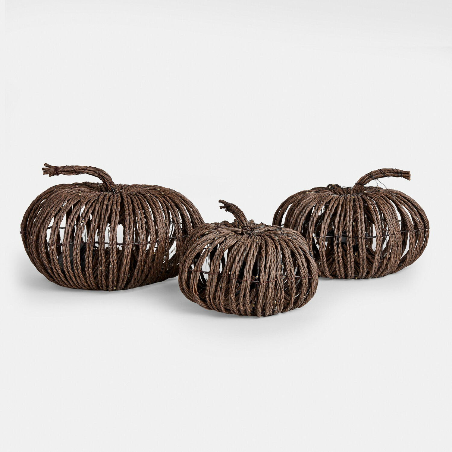 Set di 3 zucche a LED Ysolann Zucca decorativa in corda intrecciata marrone scuro, ornamento autunnale per casa e giardino