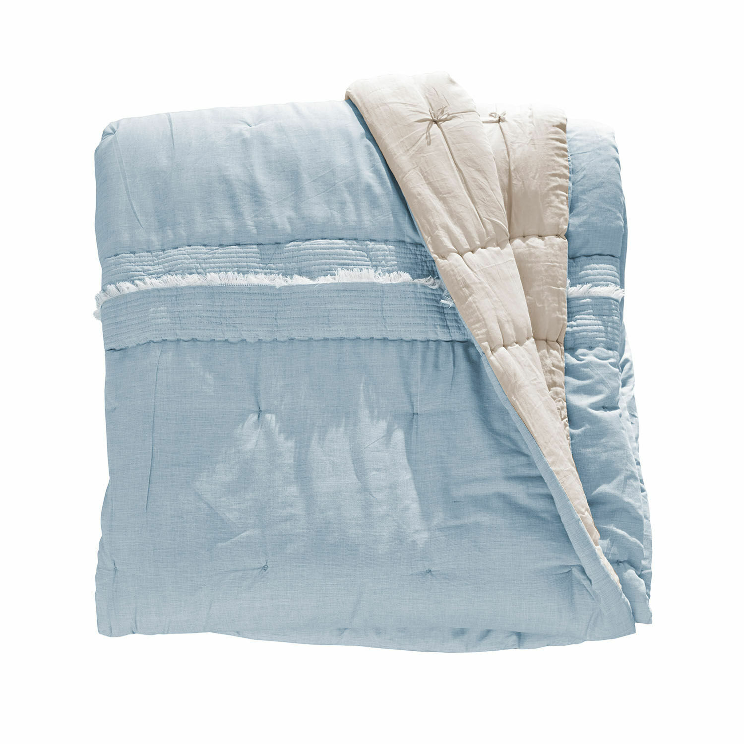 Trapunta Agnes Coperta reversibile in cotone azzurro chiaro e beige, morbida e decorativa per la casa