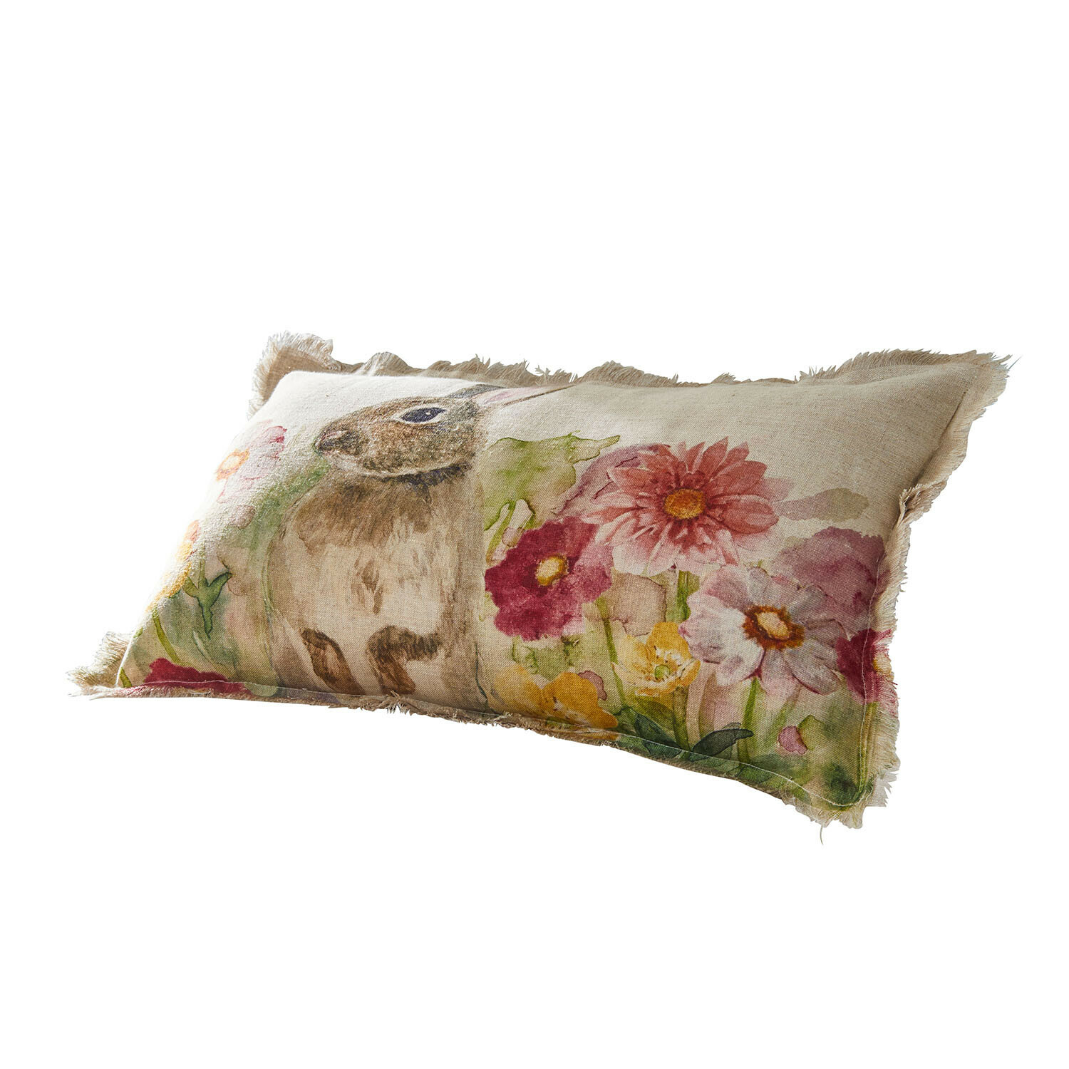 Copricuscino Parélys Cuscino rettangolare in lino con stampa di coniglio e fiori in colori pastello per decorazione casa