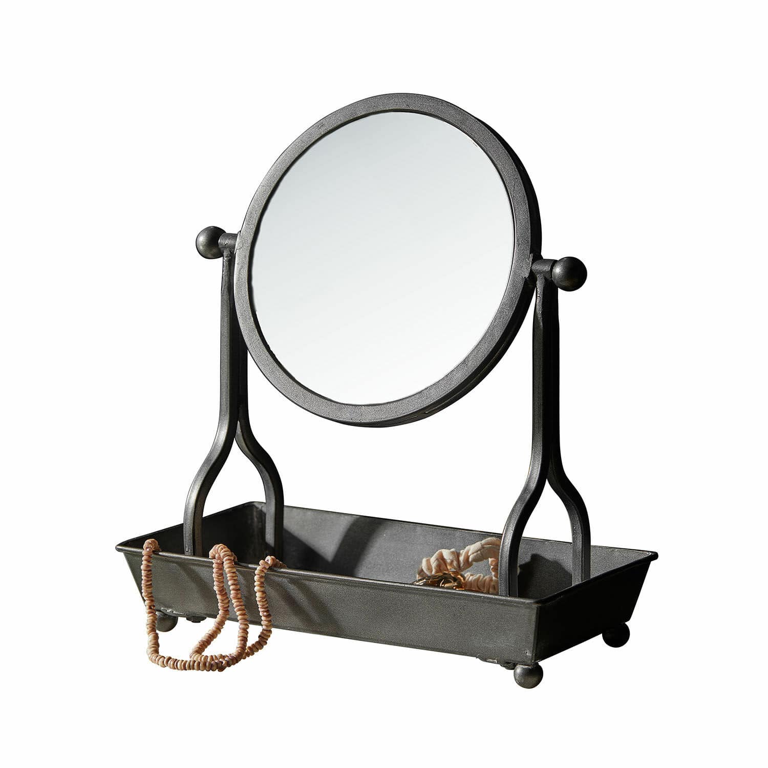 Specchio da trucco Amilion Specchio da tavolo in metallo nero con vassoio porta gioie, accessorio pratico per riporre