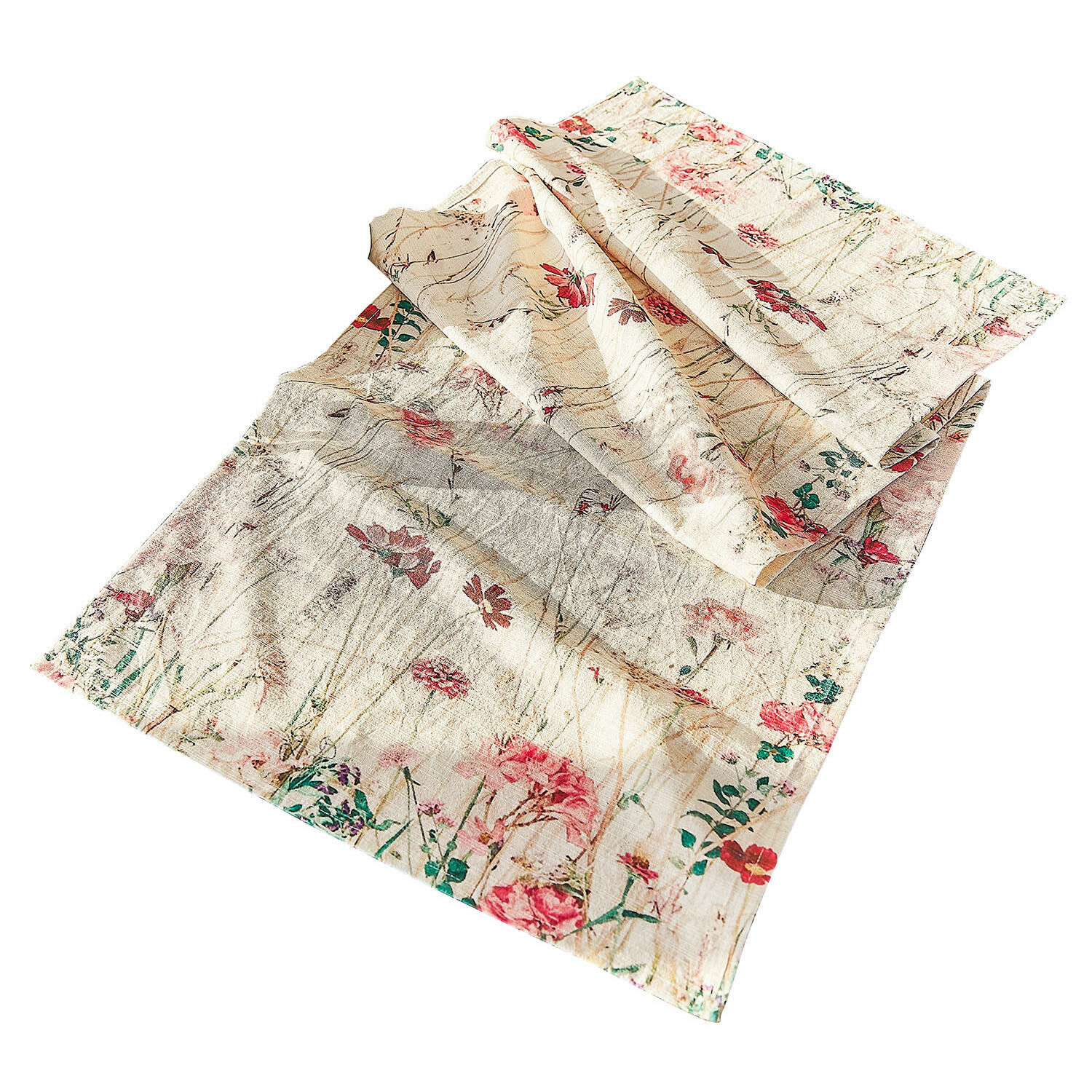 Runner Briovene Runner da tavola in lino crema con stampa floreale, decorazione rustica per tavolo