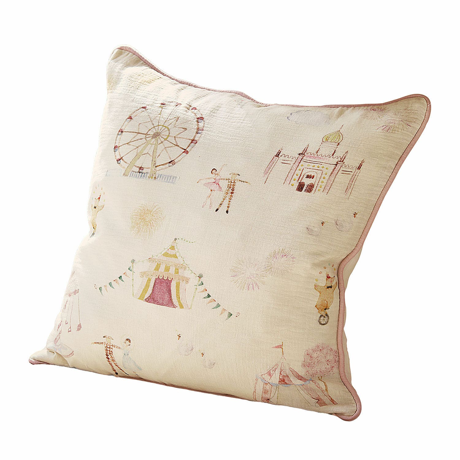 Copricuscino Miyara Cuscino decorativo chiaro in cotone con motivo circo in colori pastello per soggiorno