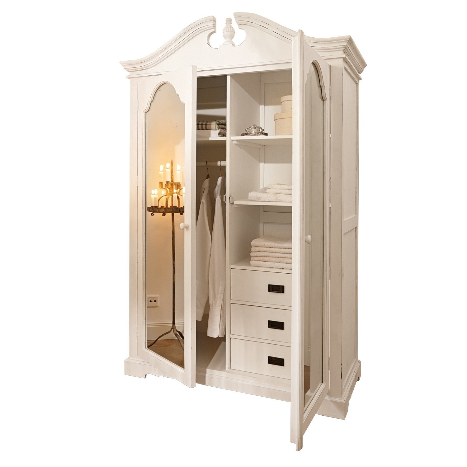 bianco antico Armadio Somerset in legno bianco antico con specchio e tre cassetti per riporre abiti