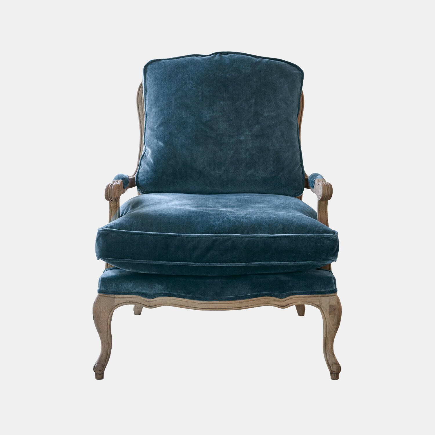 blu/marrone Poltrona Corlay con rivestimento in velluto blu e struttura in legno marrone, stile classico
