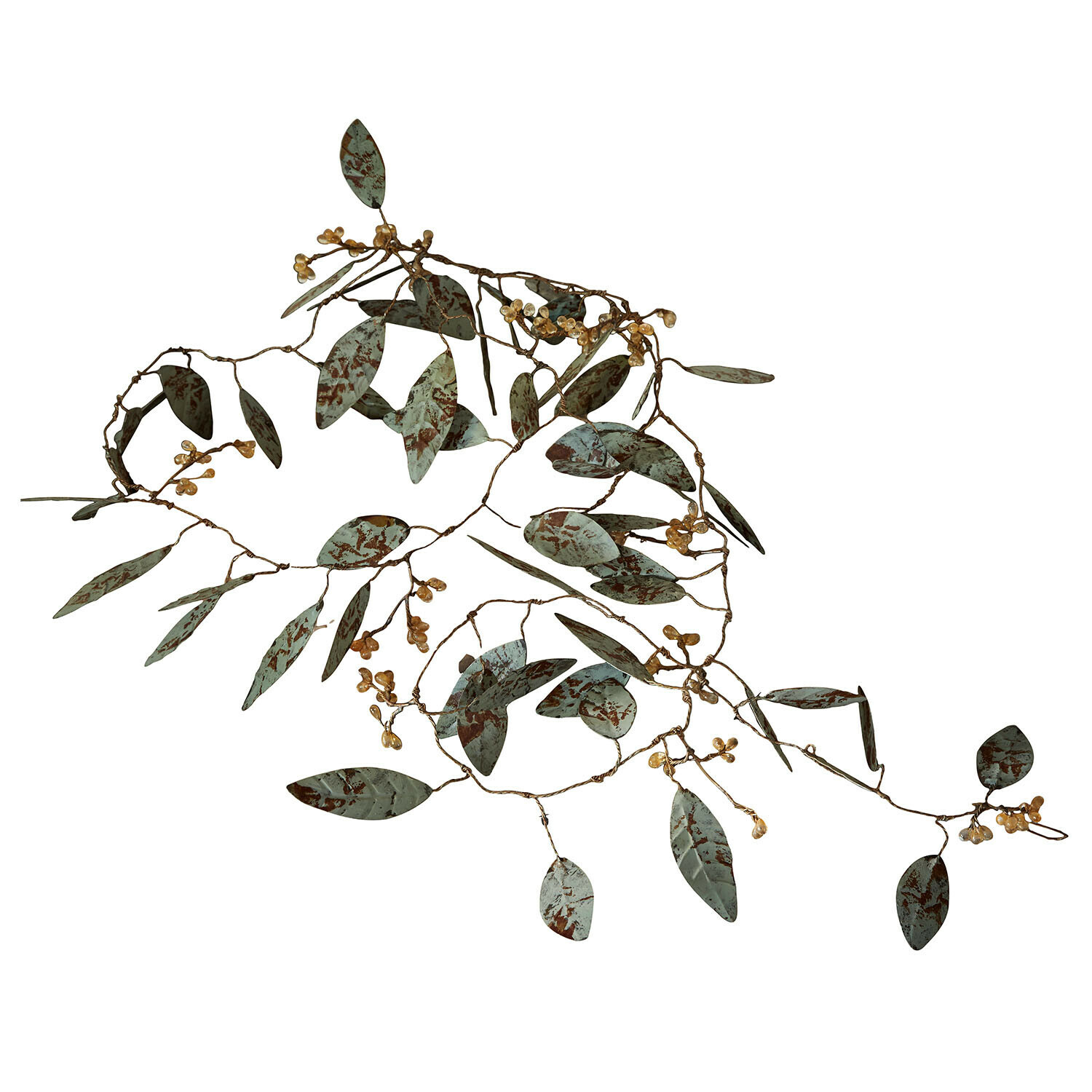 Festone Florivine Ramo decorativo in metallo con foglie verdi e bacche dorate per decorazioni d'interni