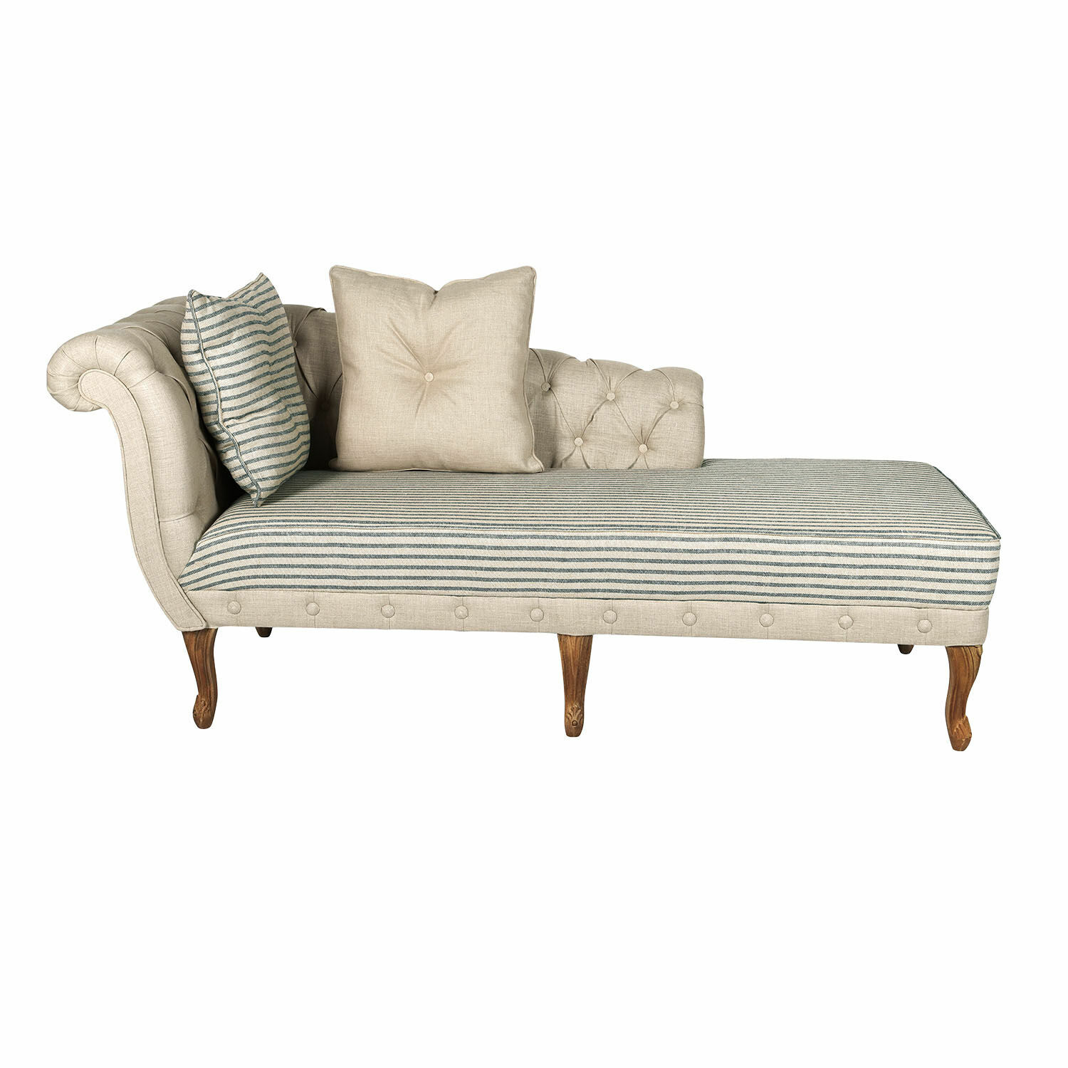 beige/grigio Chaiselongue Viviani beige e grigia in tessuto con gambe in legno per soggiorno