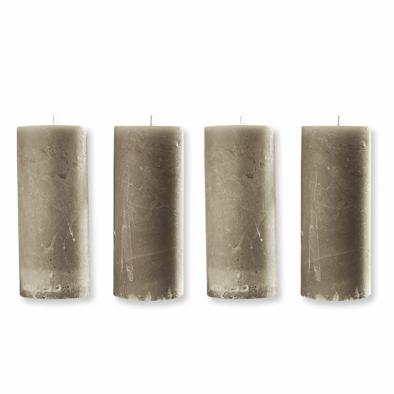 Set di 4 candele Homel Set di quattro candele cilindriche grigie in cera naturale per decorazione d'interni