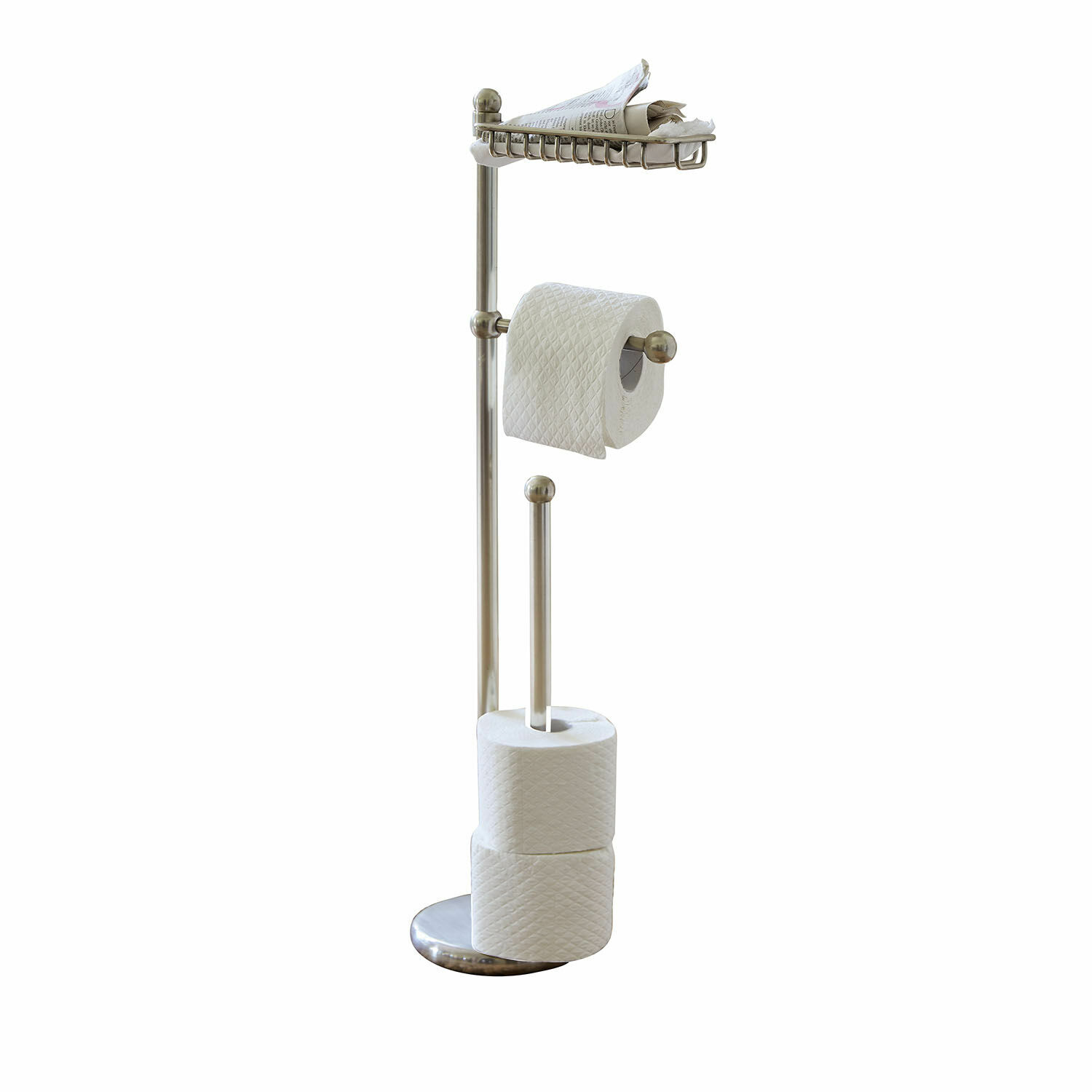 Portarotolo Omerville Porta rotolo da bagno in acciaio inox con ripiano per giornali colore argento