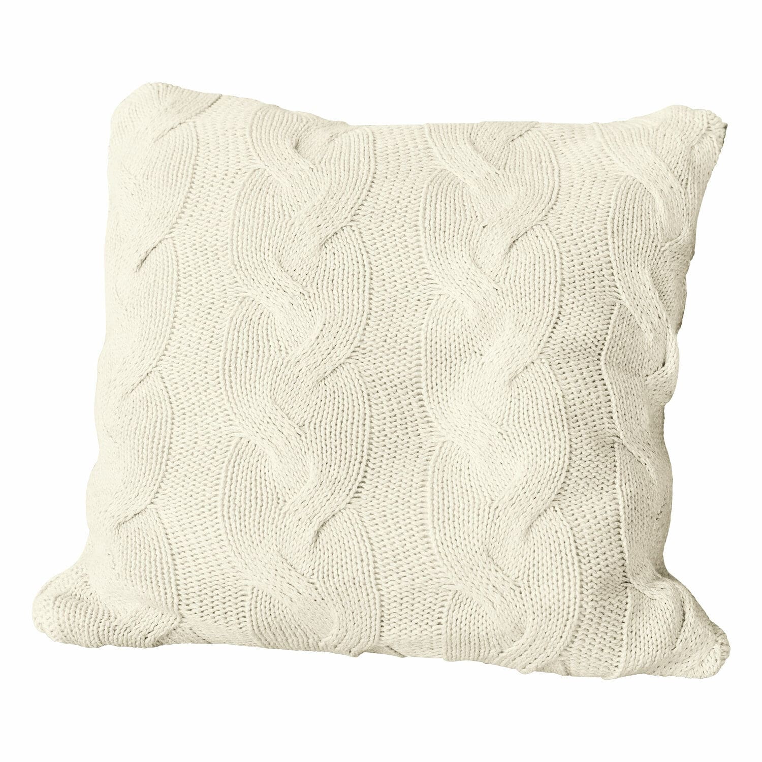 Copricuscino Arnhem Cuscino beige in cotone lavorato a maglia con motivo a treccia, morbido e decorativo per il soggiorno
