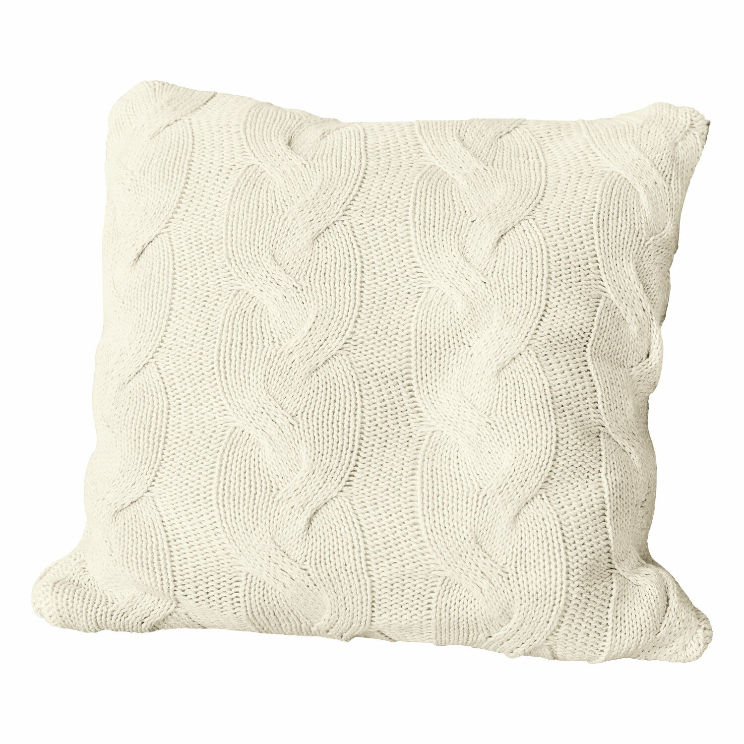 Copricuscino Arnhem Cuscino beige in cotone lavorato a maglia con motivo a treccia, morbido e decorativo per il soggiorno