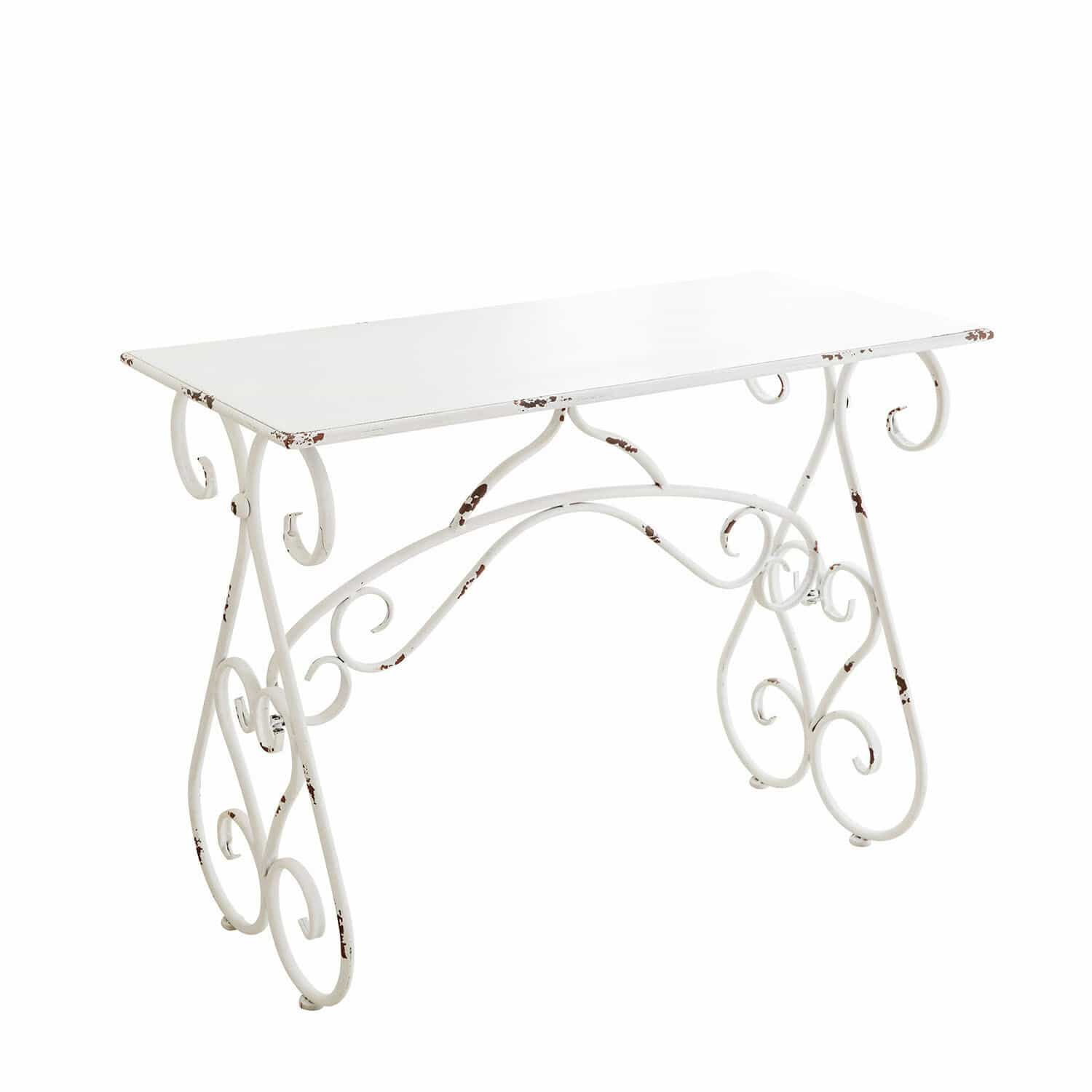 Consolle Stonem Tavolo in metallo bianco con decorazioni e finitura invecchiata per interni e giardini