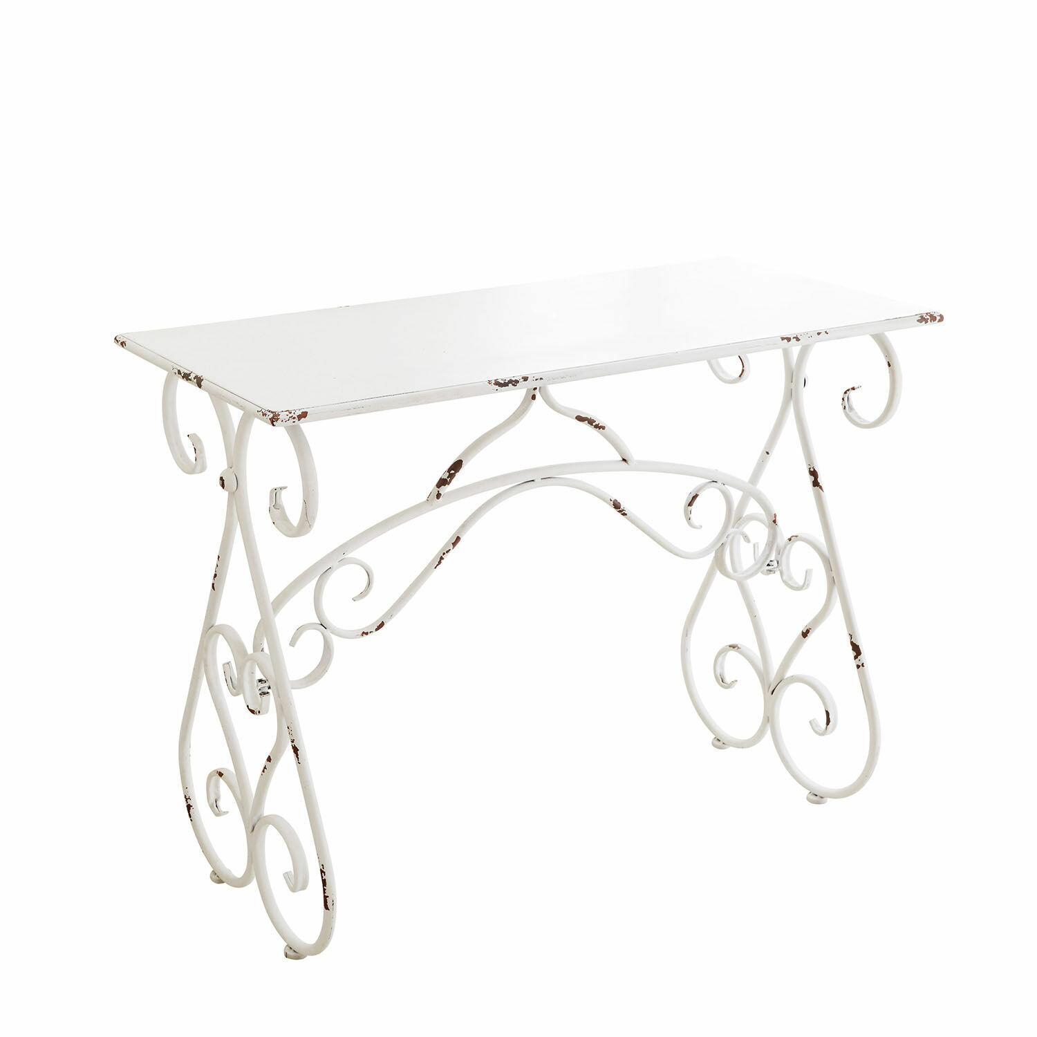 Consolle Stonem Tavolo in metallo bianco con decorazioni e finitura invecchiata per interni e giardini