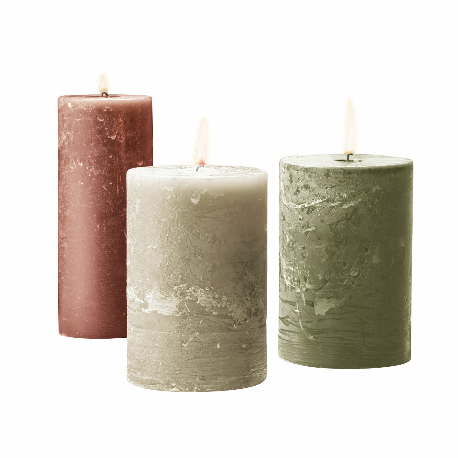 arancione/verde Set di 3 candele Salis in cera naturale arancione, verde e beige per decorazione d'ambiente
