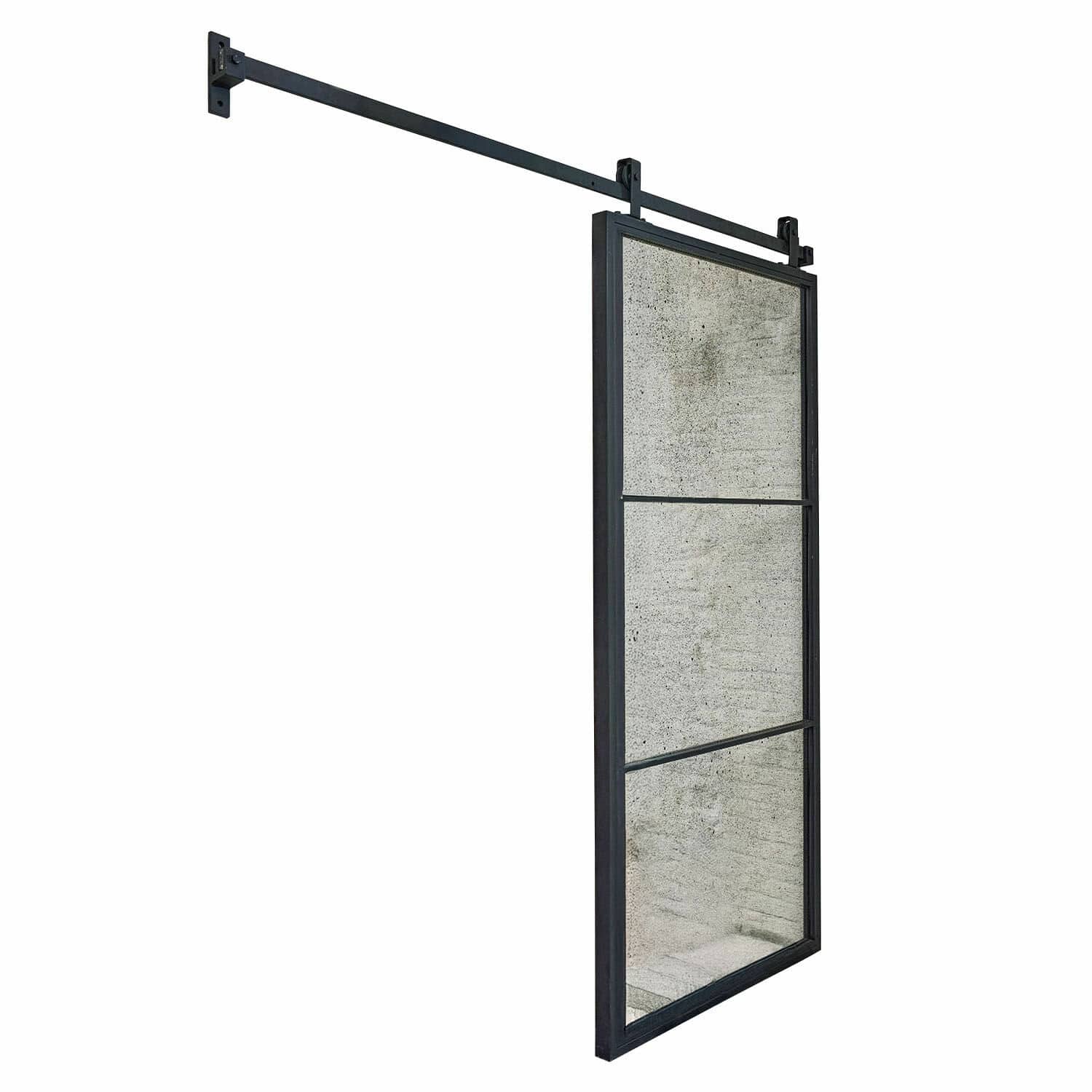 Specchio da parete scorrevole con cornice in metallo nero stile industriale per interni moderni