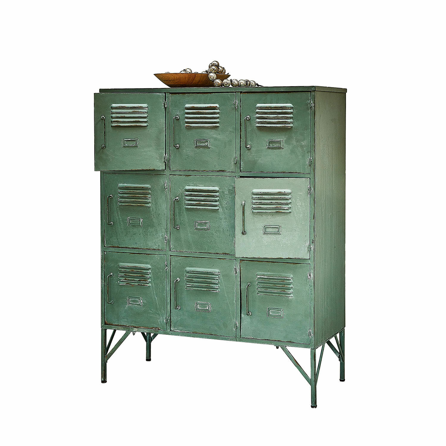 Comò Urillac Armadio in metallo verde stile vintage con nove ante per pratico spazio di archiviazione