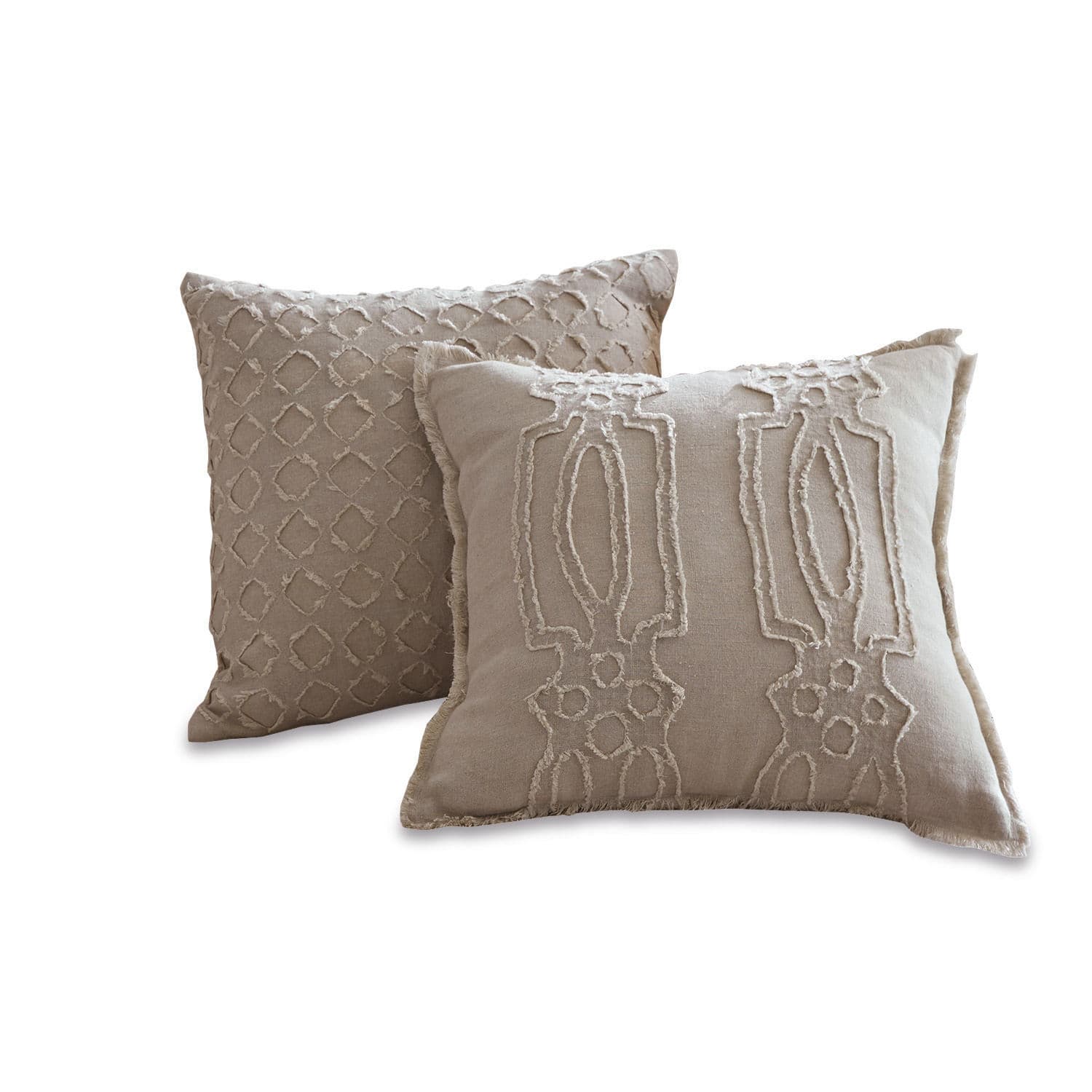 Set di 2 federe Kelnor beige in cotone con motivo decorativo e texture morbida